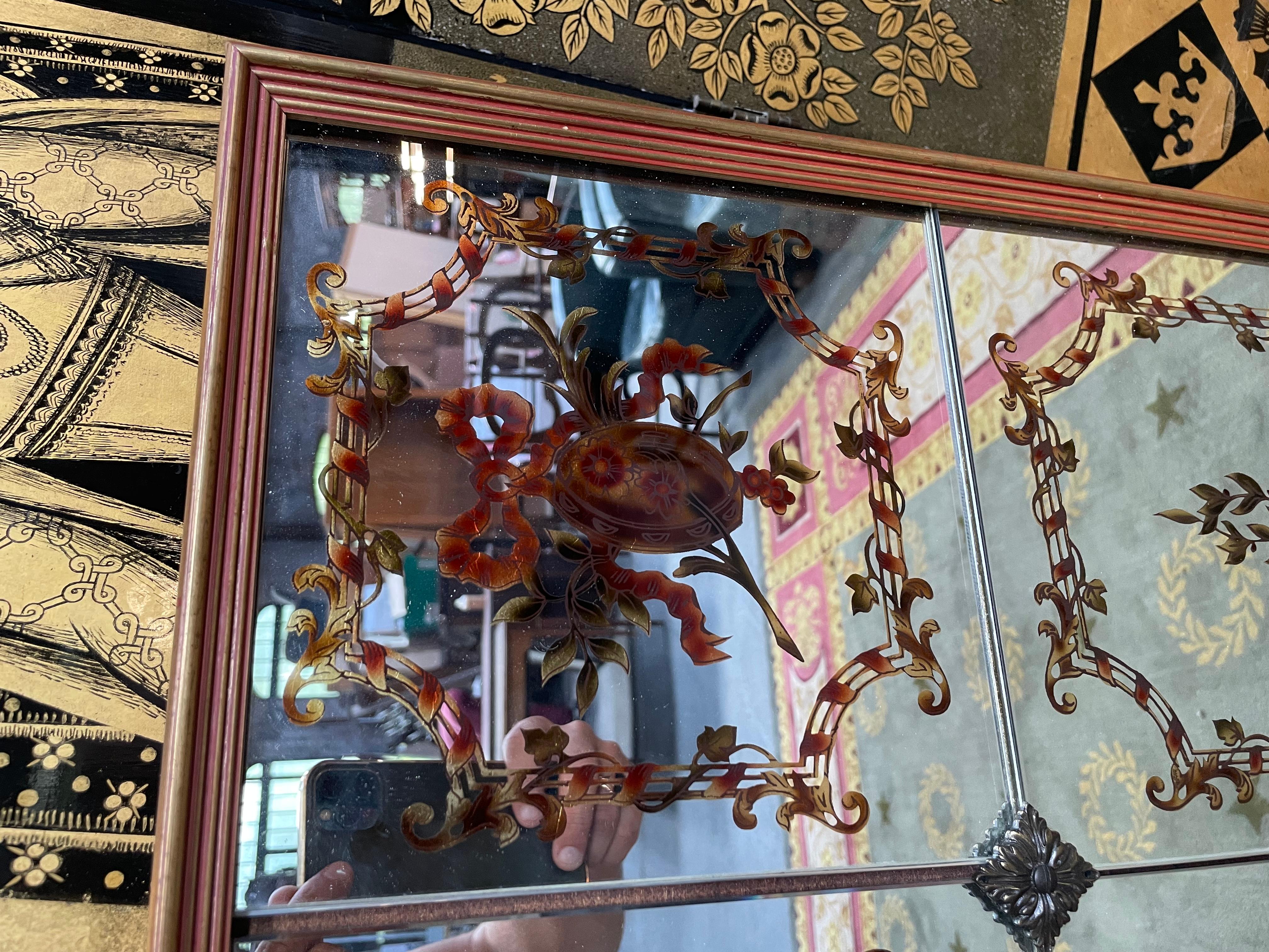 Art Nouveau Miroir De Brasserie Ou De Bistrot En Verre Églomisé