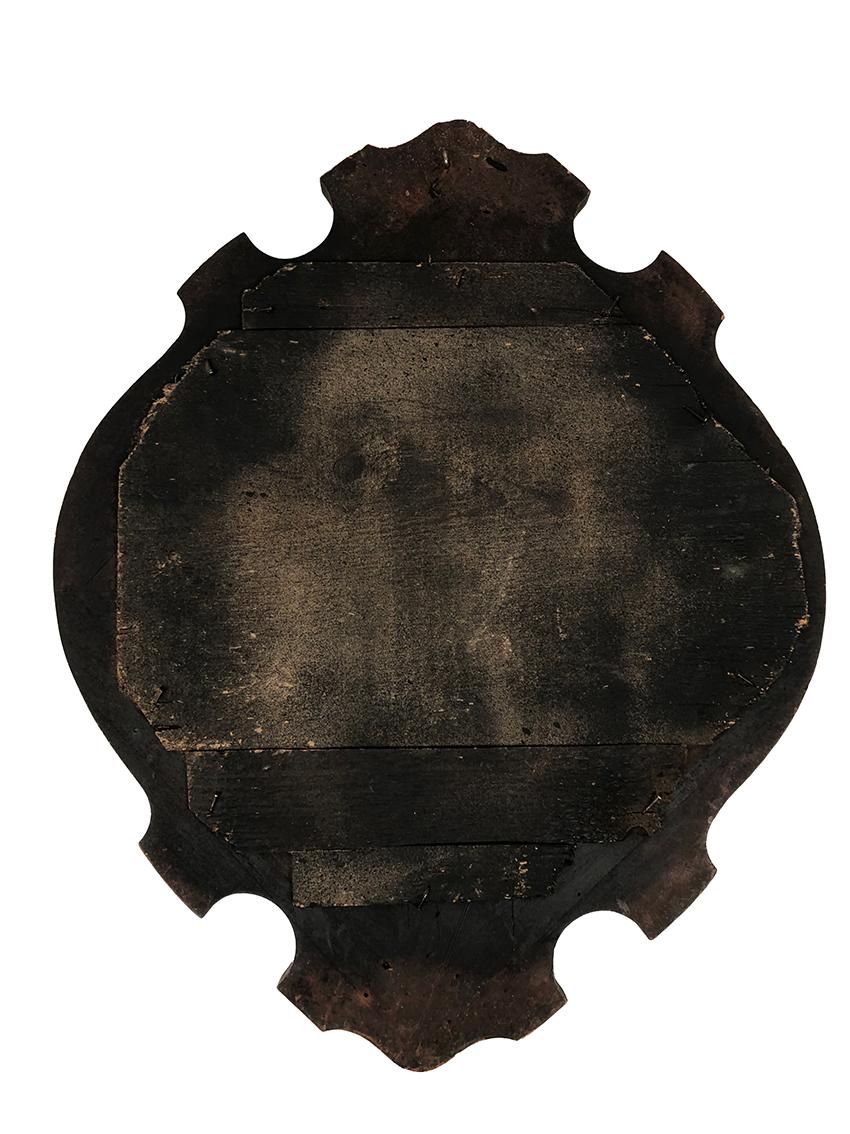 XIXe siècle Miroir de sorcière, encadrement en bois noirci burgauté, XIXe