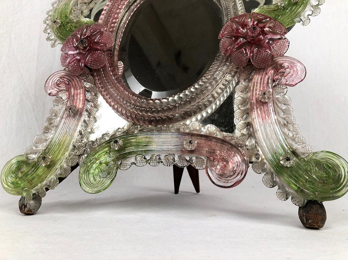 20th Century Miroir de table en verre coloré de Murano For Sale