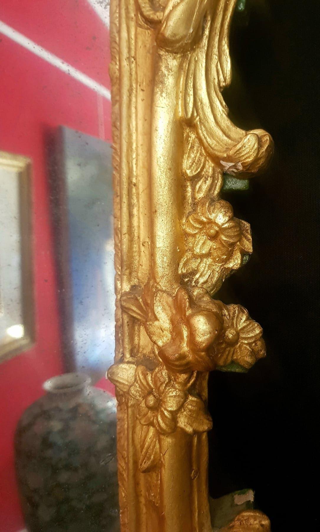 Miroir Époque Louis XV À Décor Rocaille – Bois Doré Laqué Vert, 18ème 1