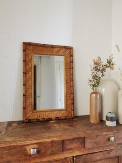 Miroir Italien années 50 Bambou tressé et palmier