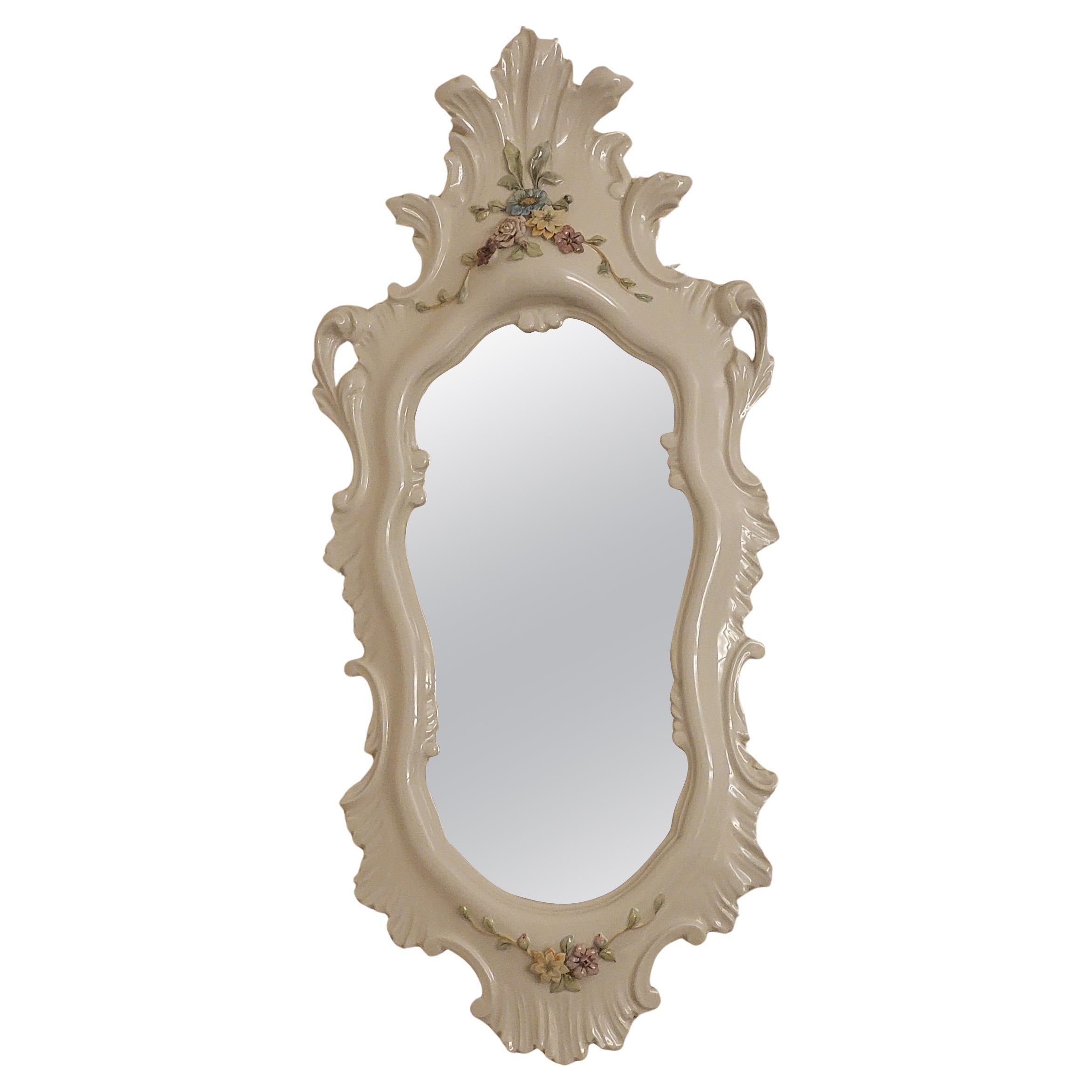 Miroir La Farnesiana Parma de Carlo Corvi en céramique majolique Italie 1950 en venta