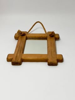 Miroir mural brutaliste en bois massif, France, vers 1960