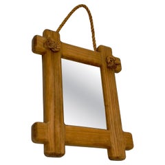 Miroir mural brutaliste en bois massif, France, circa 1960