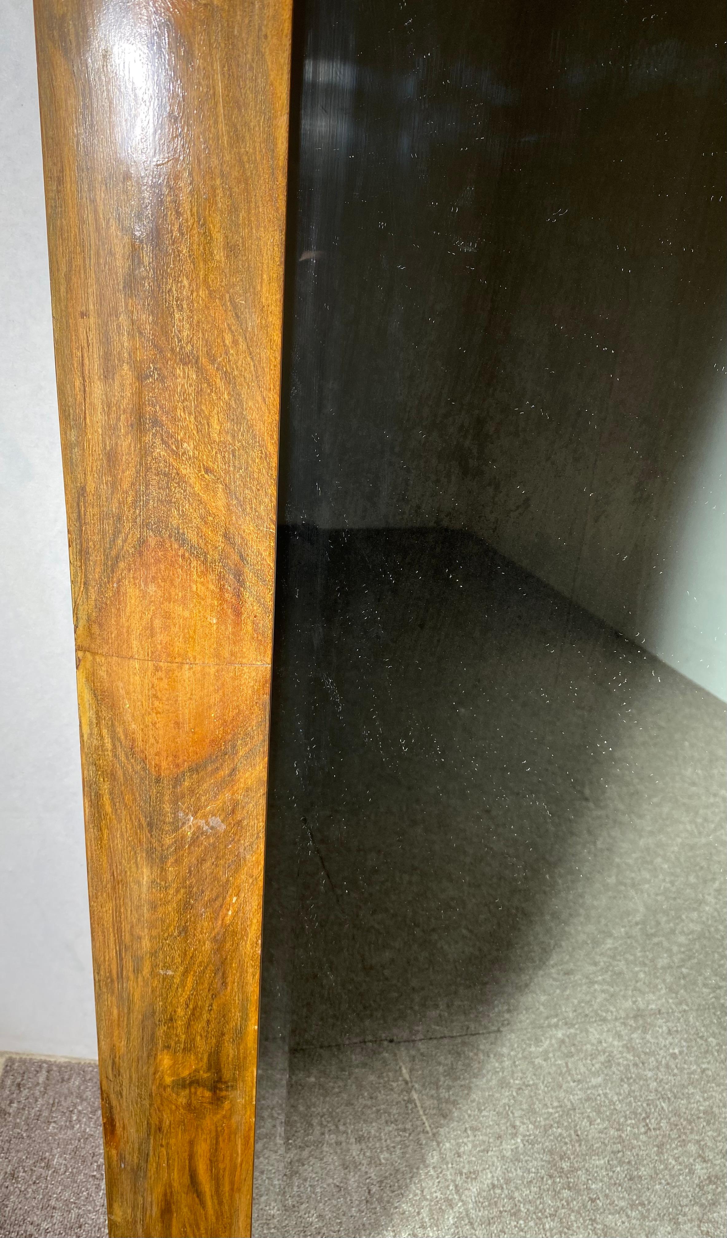 French rectangular mirror from the 1940s from the art deco period, walnut veneer structure. In good condition. It can be placed on a chest of drawers, console. The mirror is beveled.