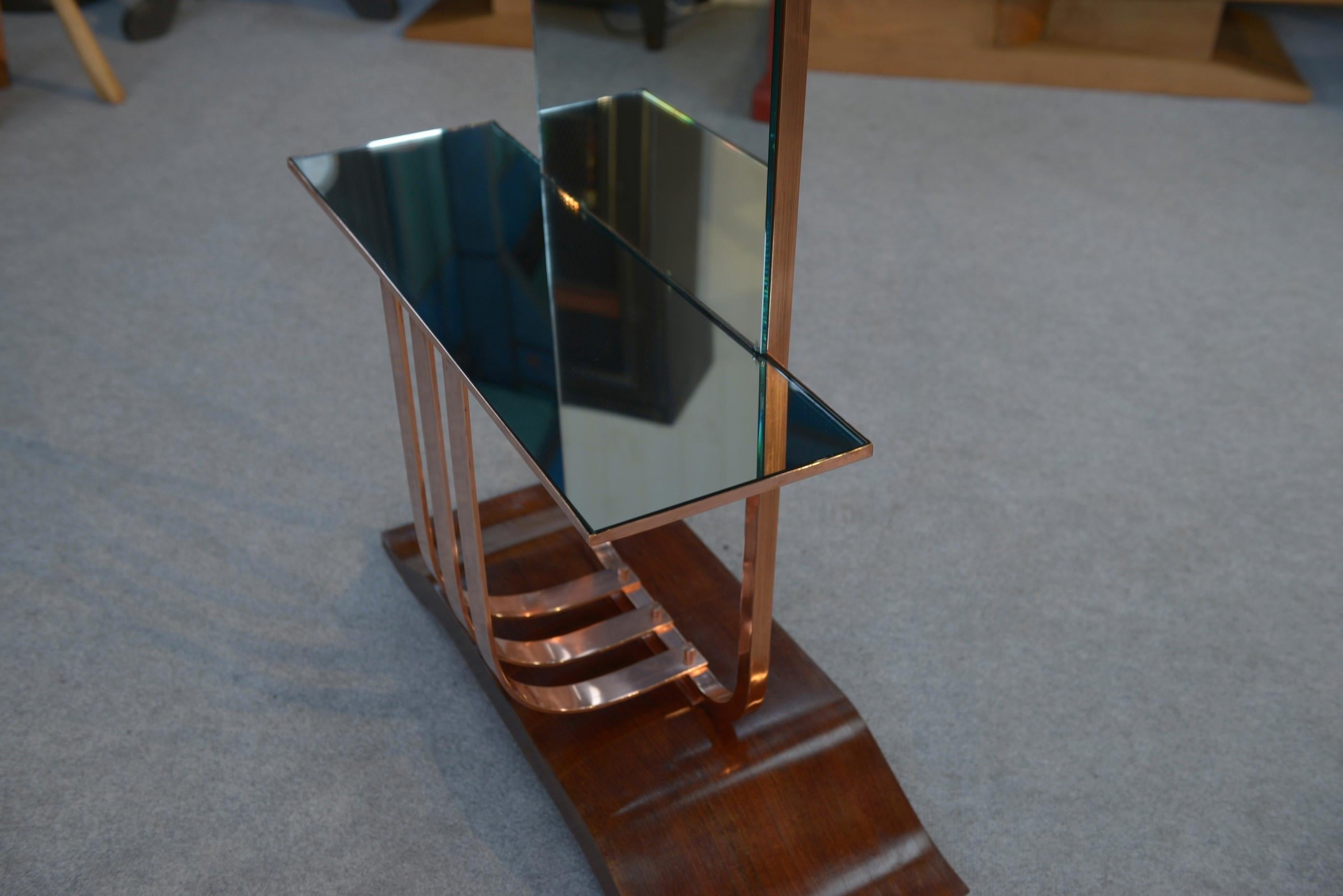 Miroir psyché design art déco en placage de palissandre et cuivre Art Decó en venta