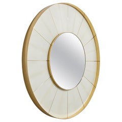Round Mirror Saint Germain in Parchment and Polished Brass by Hervé Langlais