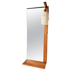 Miroir scandinave applique vintage en teck opalin 1960