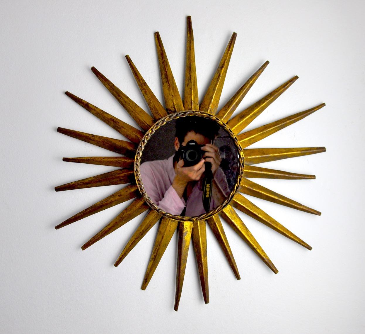 Italian Miroir Soleil, Gilded Metal with Gold Leaf, Italy, 1960 For Sale