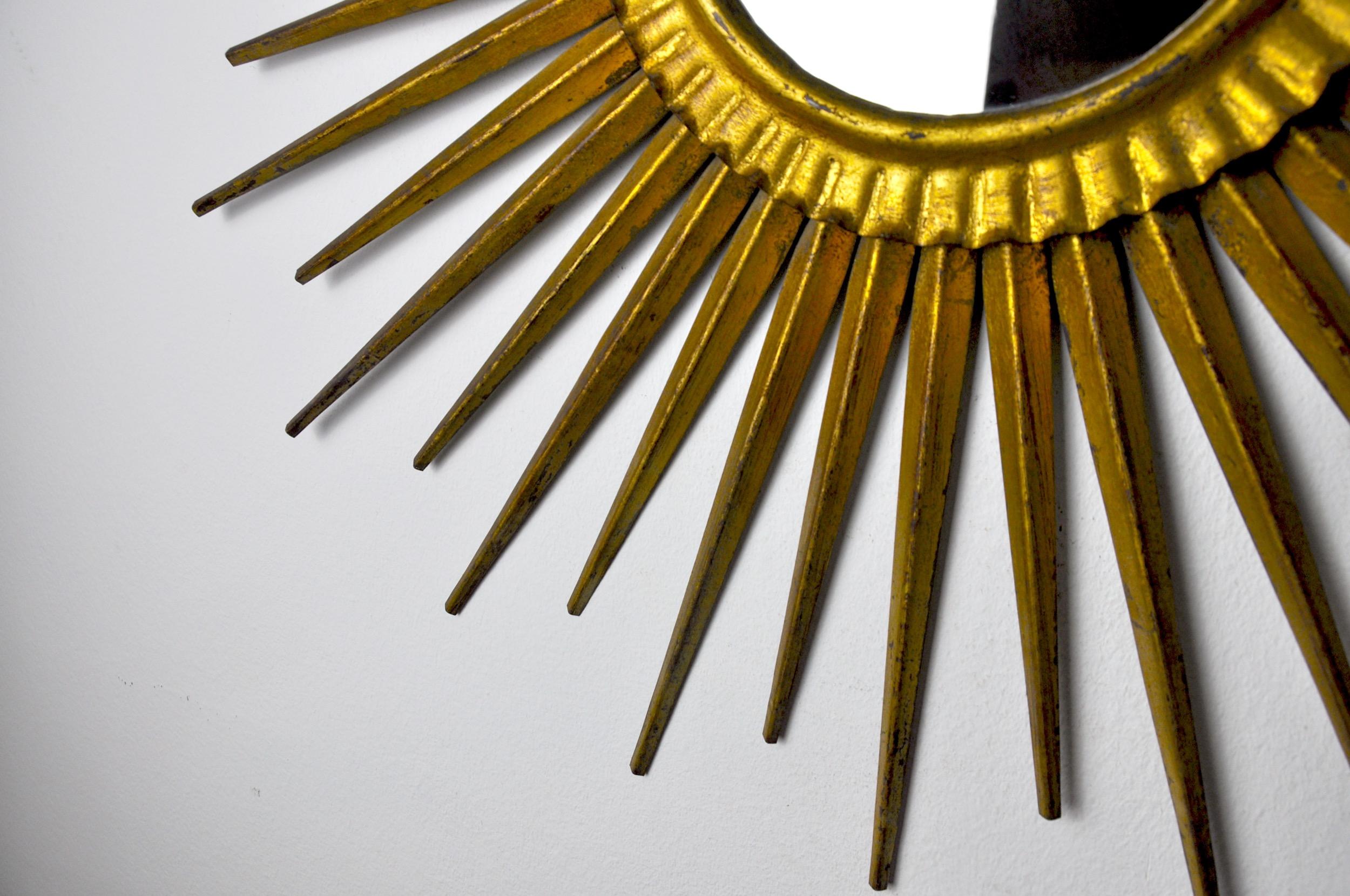 Italian Miroir Soleil, Gold Leaf Gilded Metal, Italy, 1960 For Sale