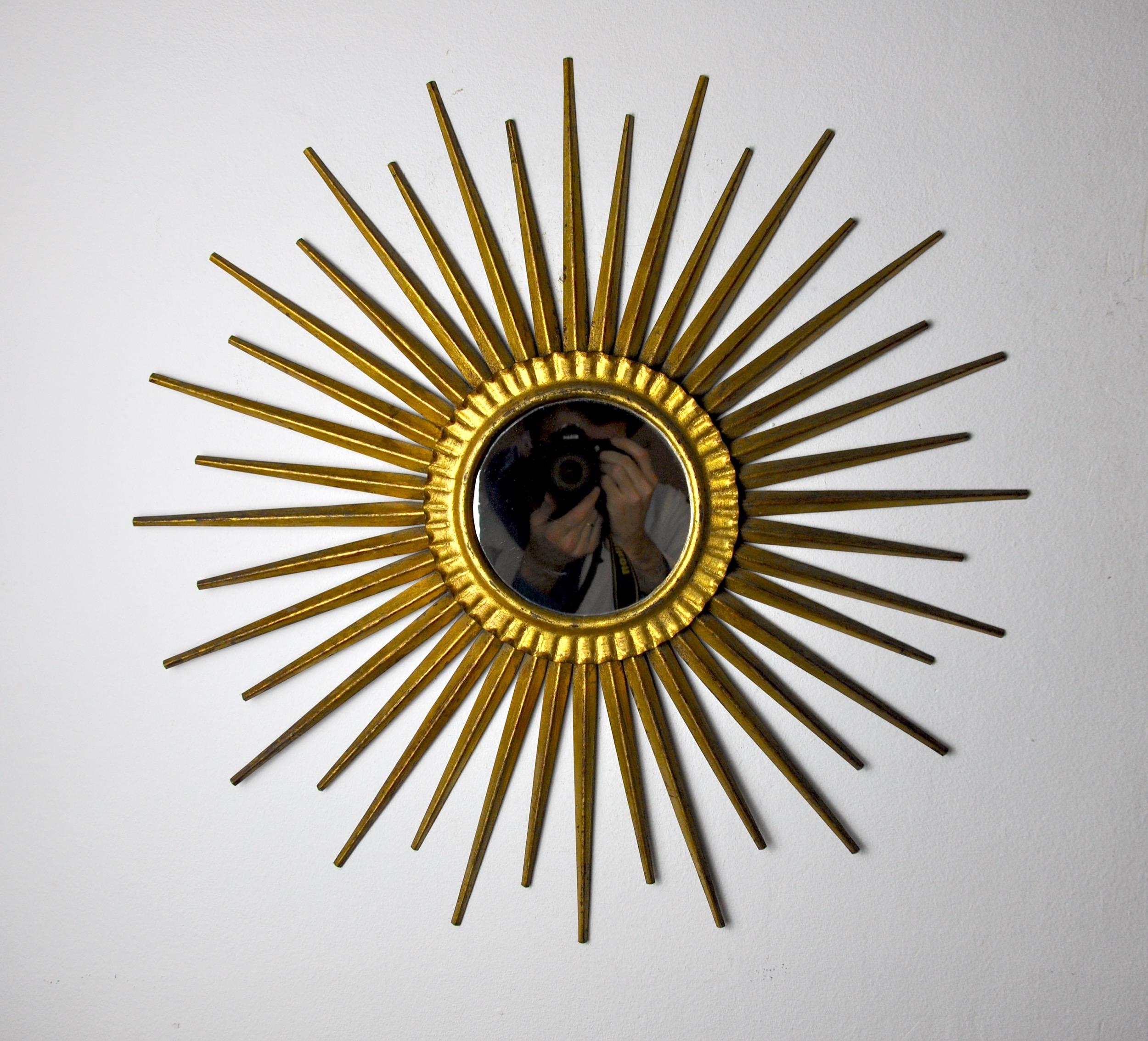Miroir Soleil, Gold Leaf Gilded Metal, Italy, 1960 For Sale 1