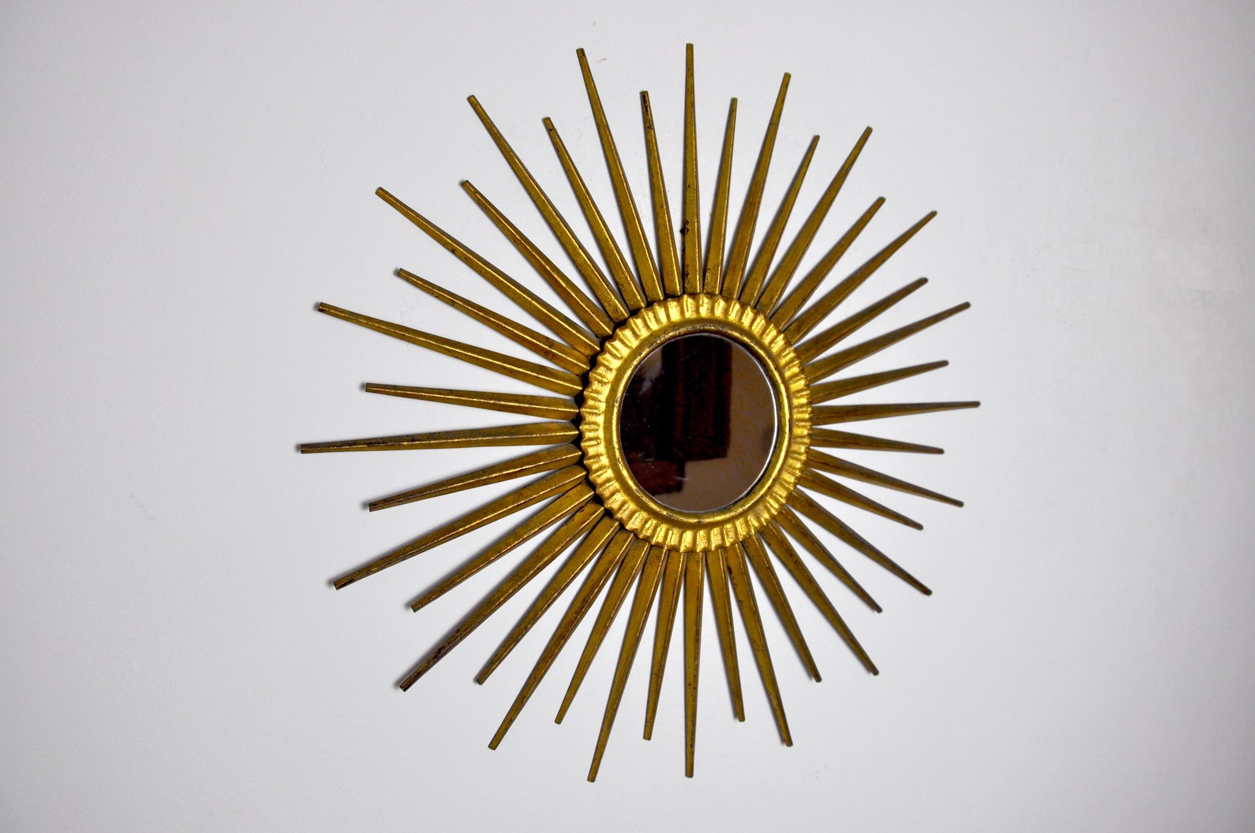 Miroir Soleil, Gold Leaf Gilded Metal, Italy, 1960 For Sale 2