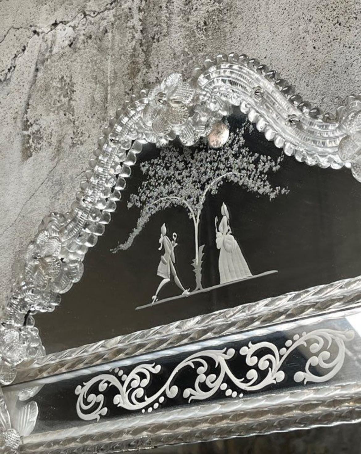 Baroque Miroir Vénitien ancien en verre taillé circa 1960 en vente