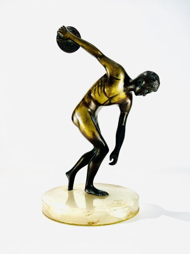 Incroyable bronze italien d'après Miron avec base en onix représentant Discobulo circa 1930