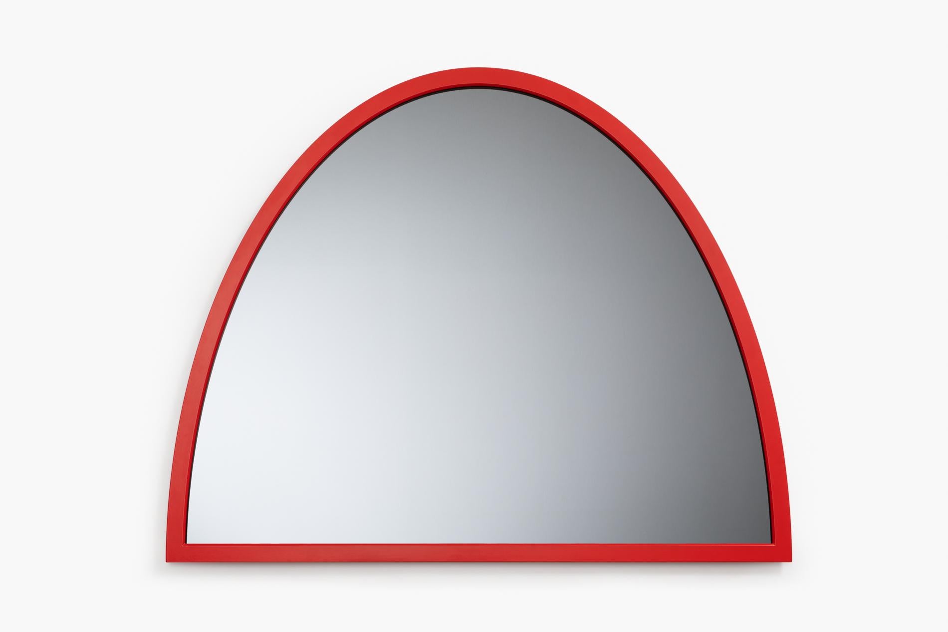 Mirooo medium mirror by Moure Studio.
Dimensions: d 100 x h 80.5 cm.
Materials: smoked glass and steel.

3 mirrors in grey smoked glass and coloured steel in different colours.
Together, these mirrors give a strong look to an interior.
Their