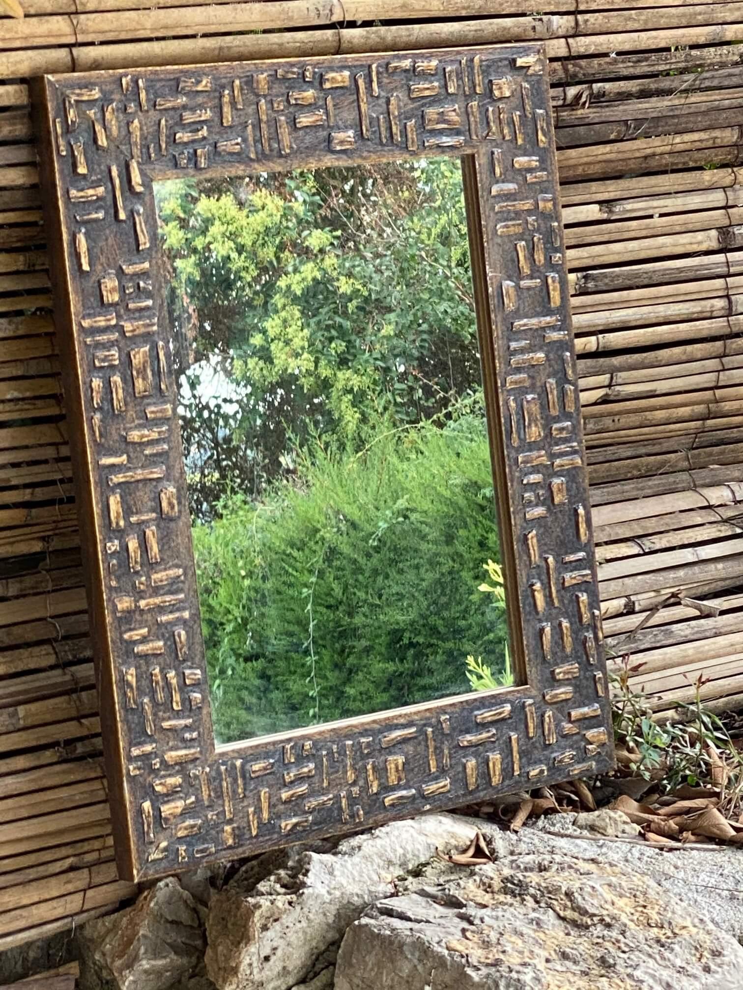 Mid-Century Modern Mirror in Gold Painted Wood Patina, France, 1970