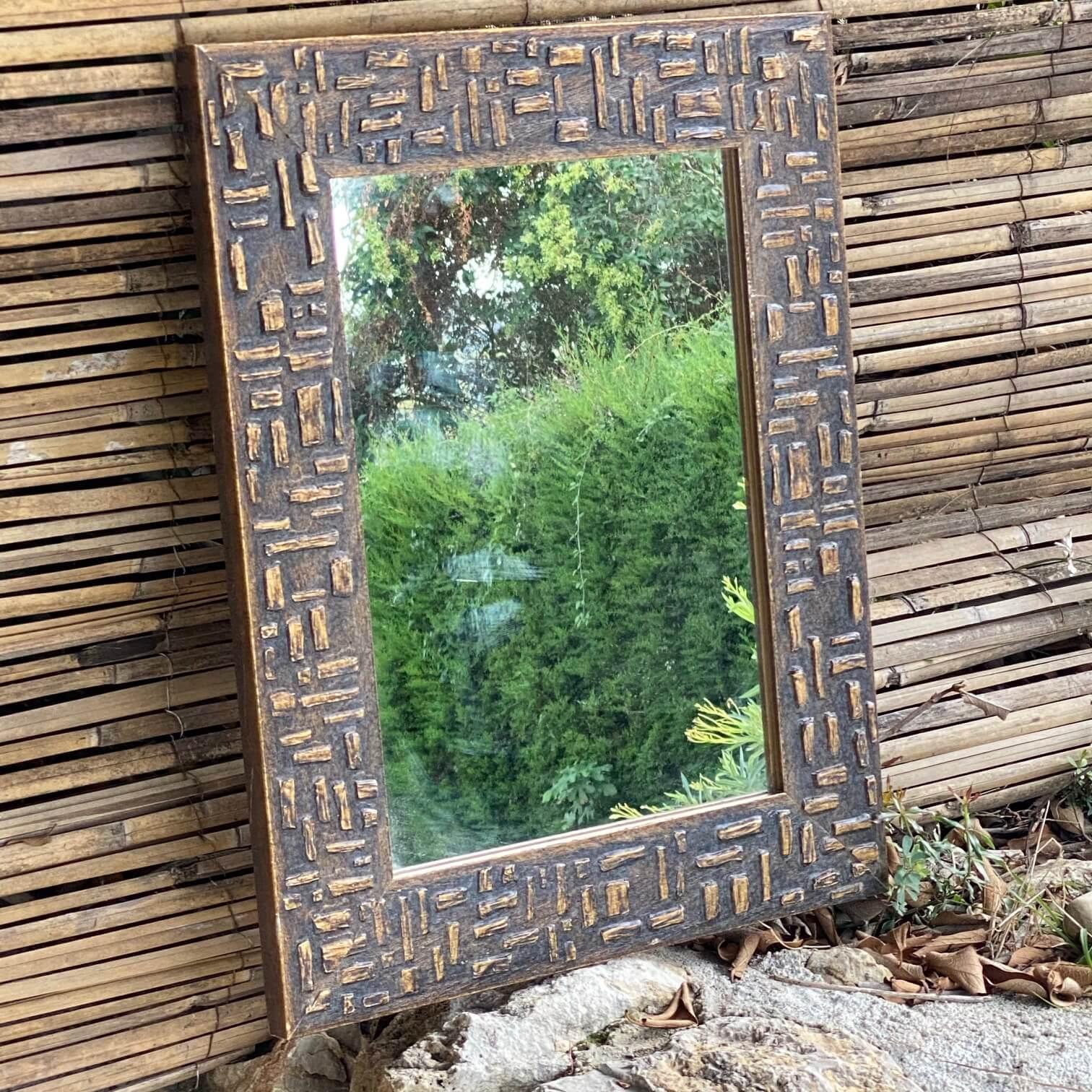 Mirror in Gold Painted Wood Patina, France, 1970 In Good Condition In Auribeau sur Siagne, FR