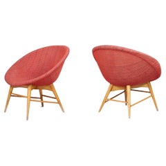 Miroslav Navratil Basket Chairs in Original Red Fabric, 1960