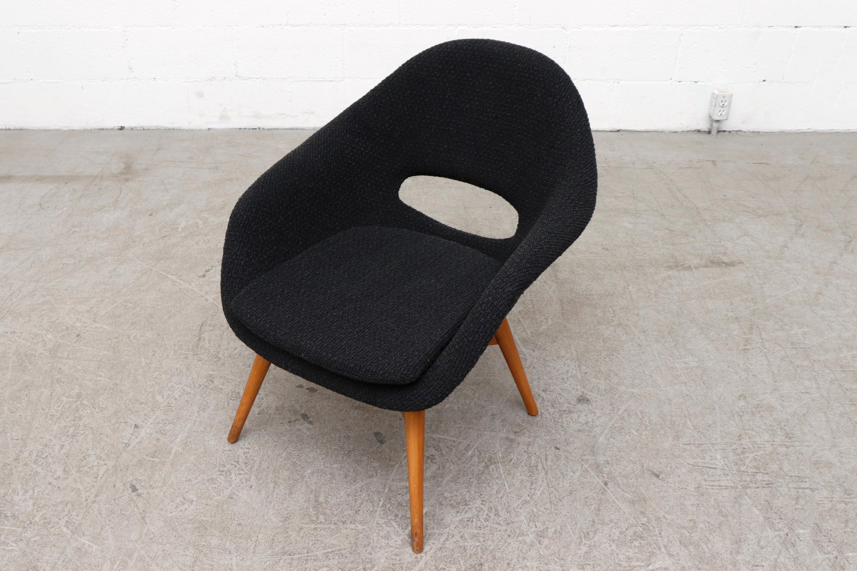 Miroslav Navrátil Bucket Lounge Chairs for Vertex in Nubby Black Upholstery In Good Condition For Sale In Los Angeles, CA