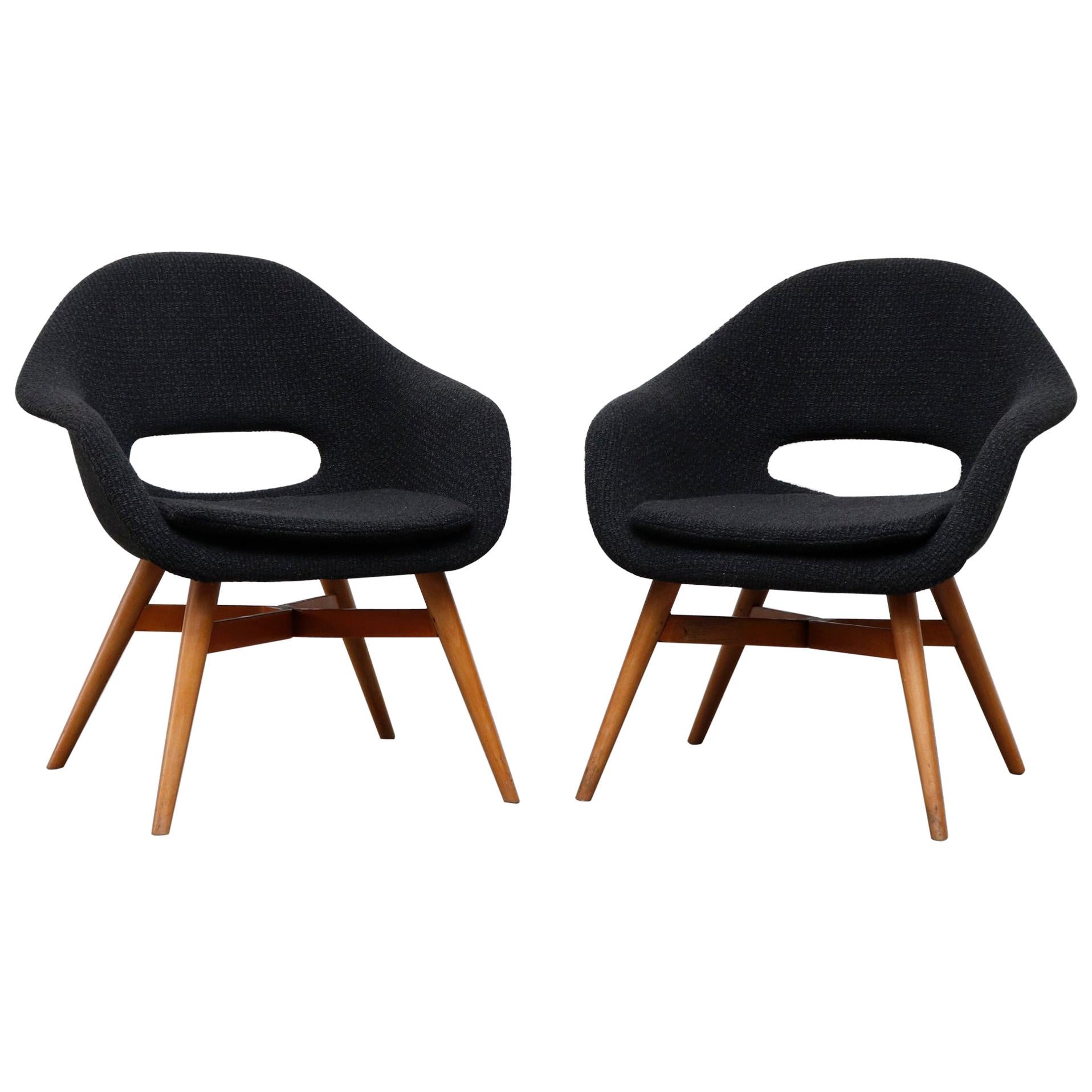 Miroslav Navrátil Bucket Lounge Chairs for Vertex in Nubby Black Upholstery