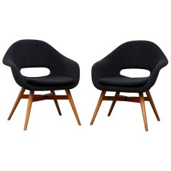 Miroslav Navrátil Bucket Lounge Chairs for Vertex in Nubby Black Upholstery