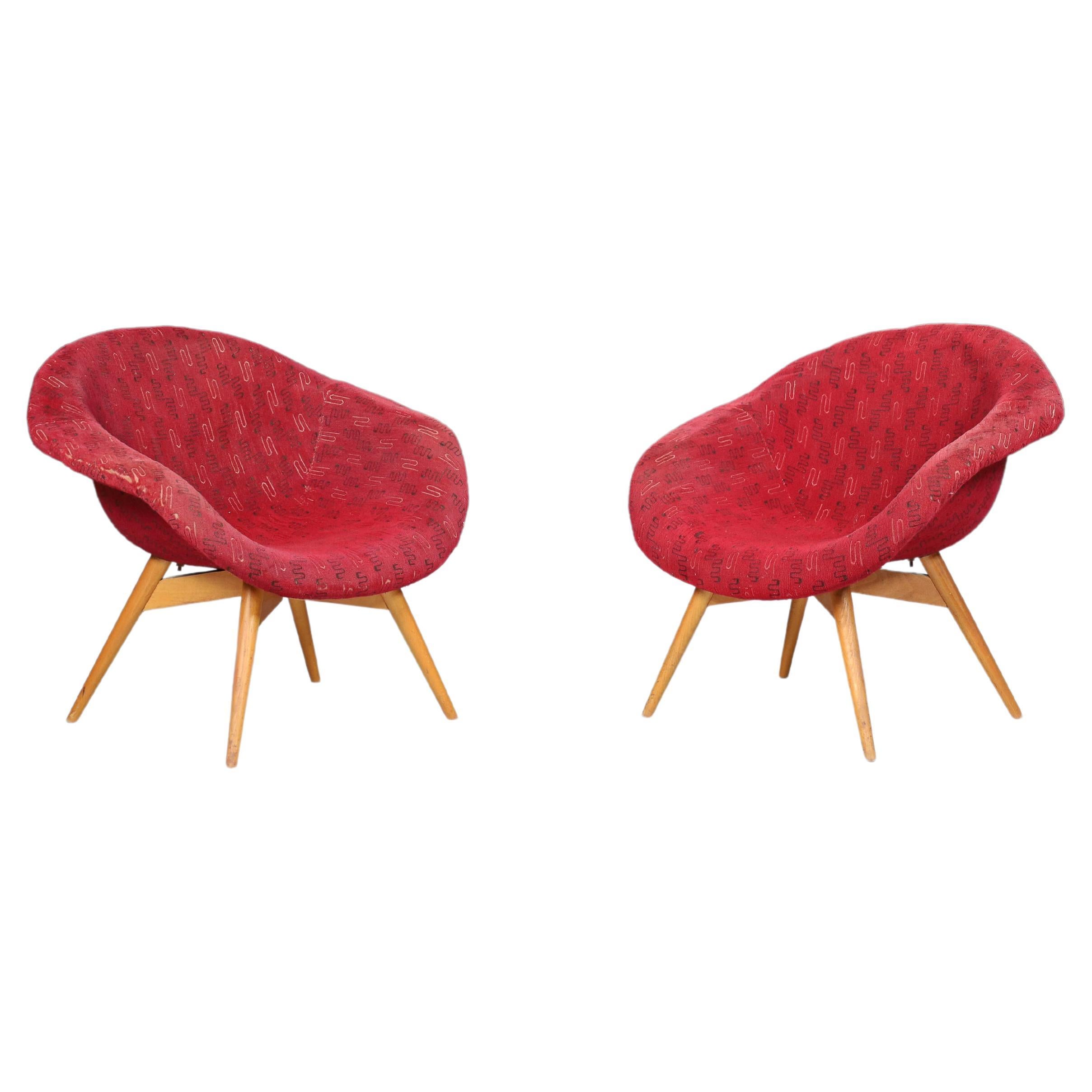 Miroslav Navratil Butterfly Chairs in Original Red Fabric, 1960