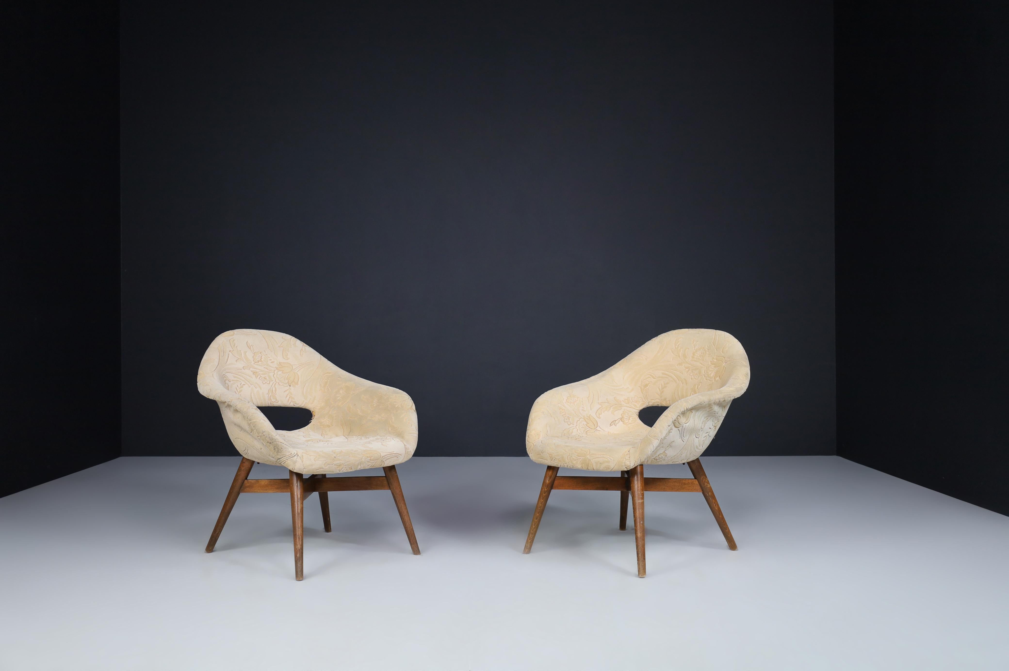 Miroslav Navratil Easy Chairs in Original Fabric, 1960.   For Sale 1