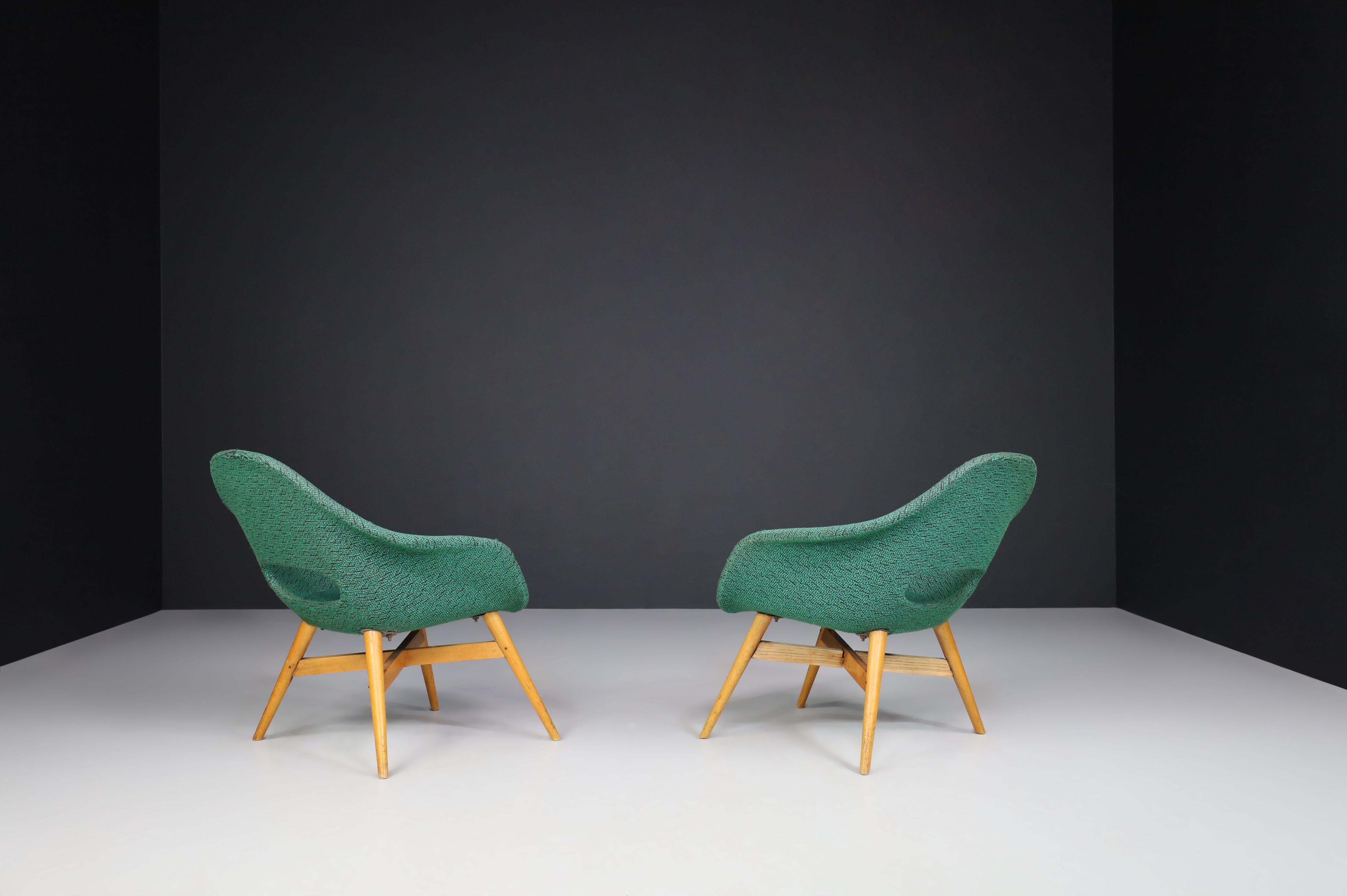 Miroslav Navratil Easy Chairs in Original Green Fabric, 1960 For Sale 4