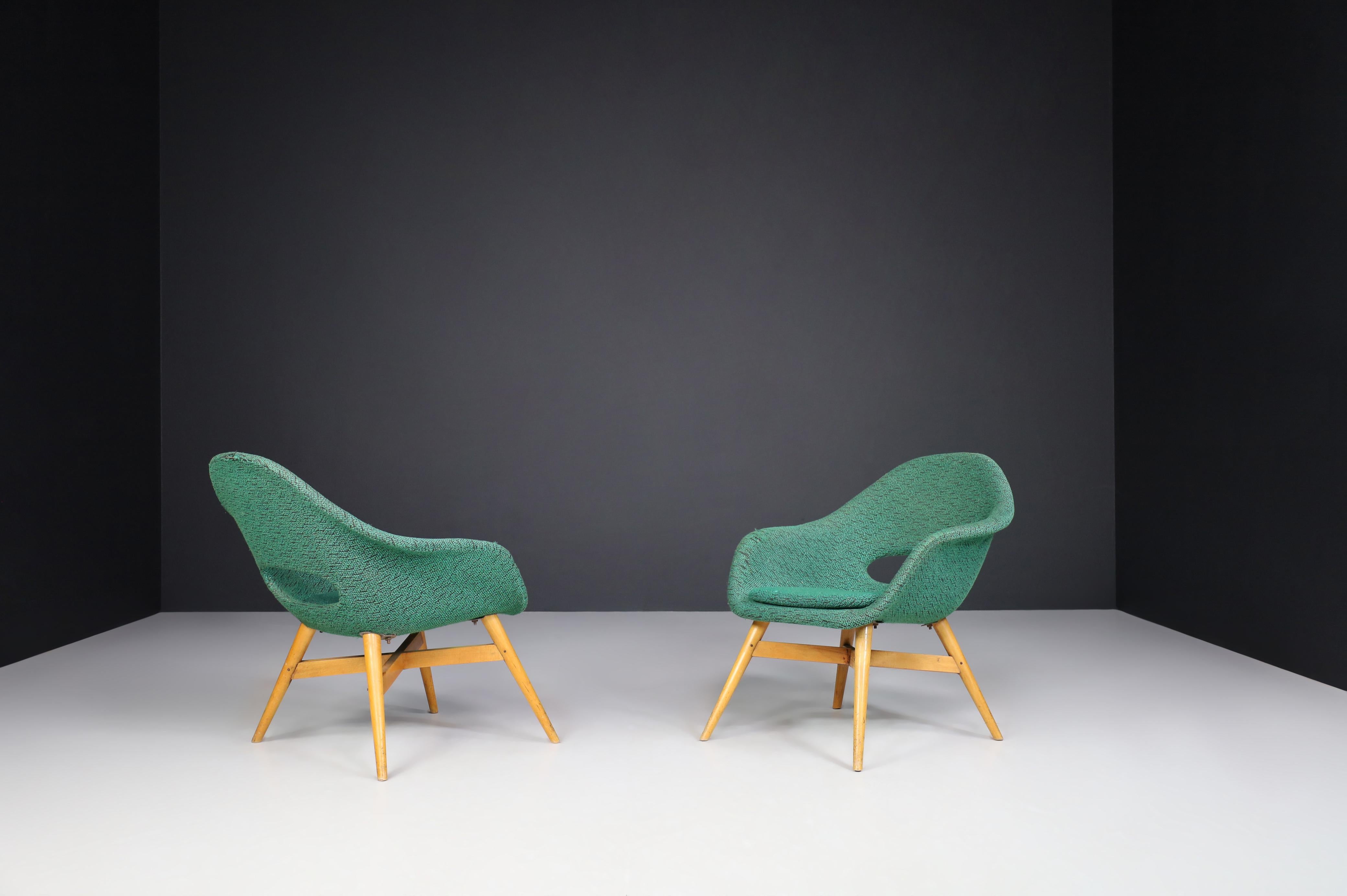 Czech Miroslav Navratil Easy Chairs in Original Green Fabric, 1960 For Sale