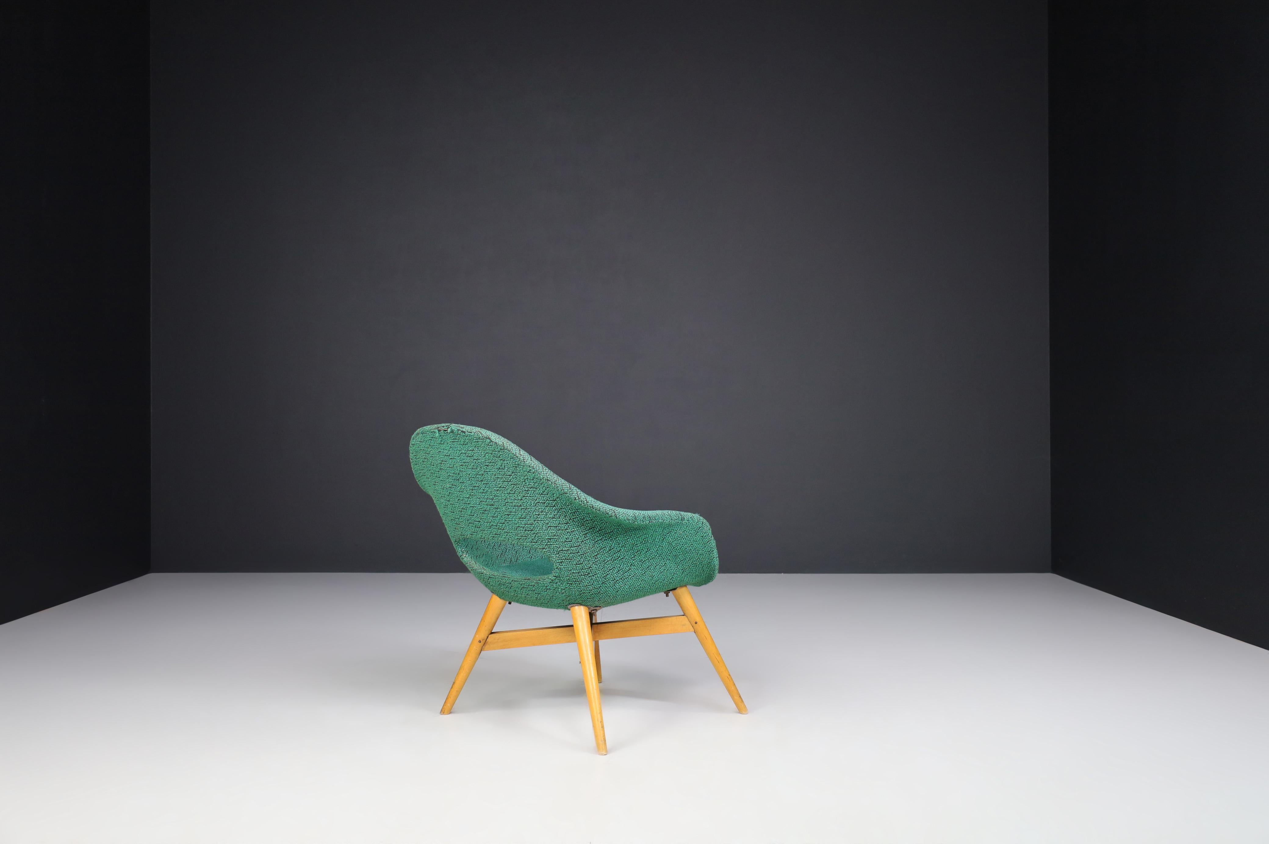 Miroslav Navratil Easy Chairs in Original Green Fabric, 1960 For Sale 1