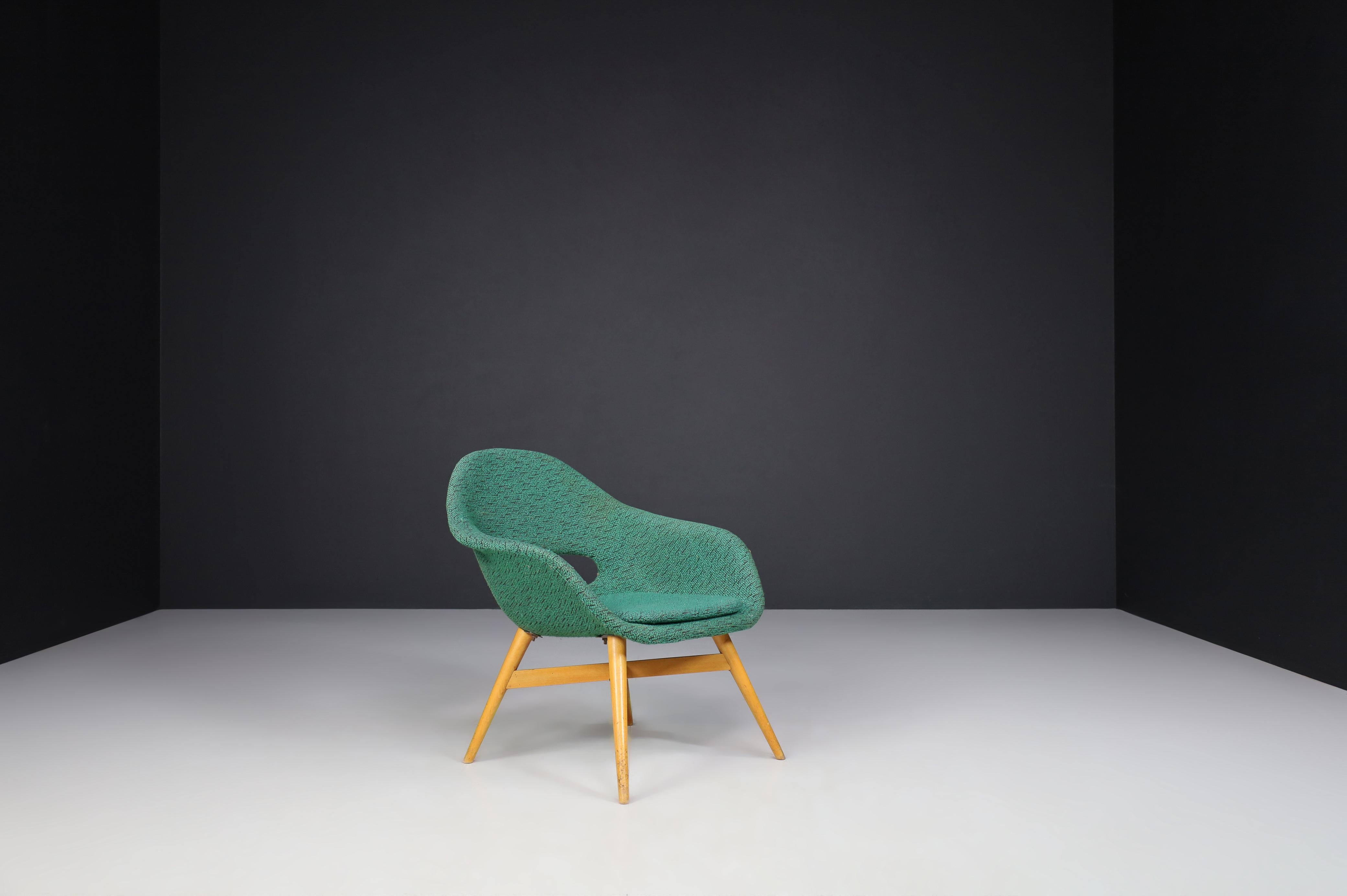 Miroslav Navratil Easy Chairs in Original Green Fabric, 1960 For Sale 2