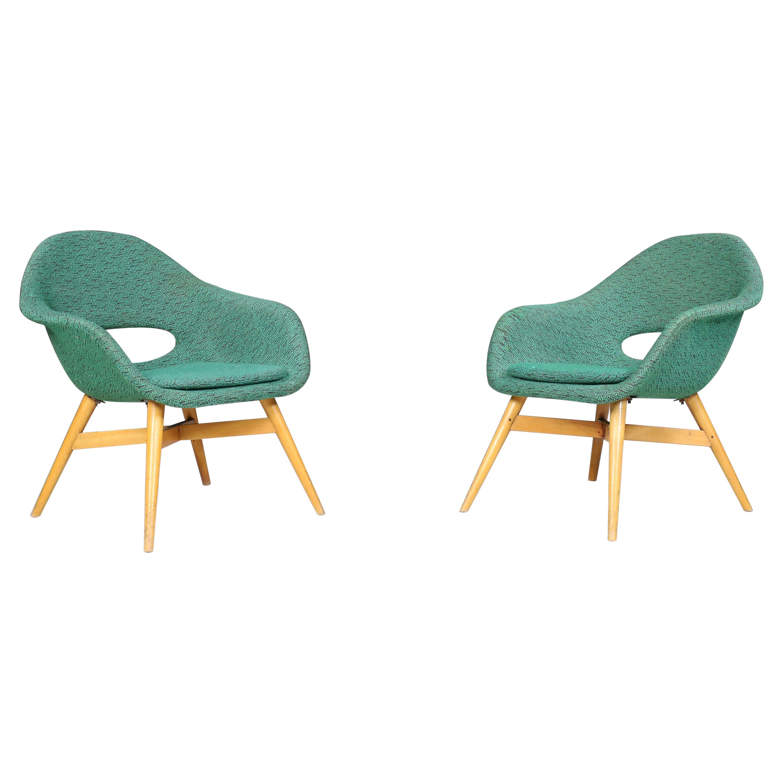 Fauteuils Miroslav Navratil en tissu vert d'origine, 1960.