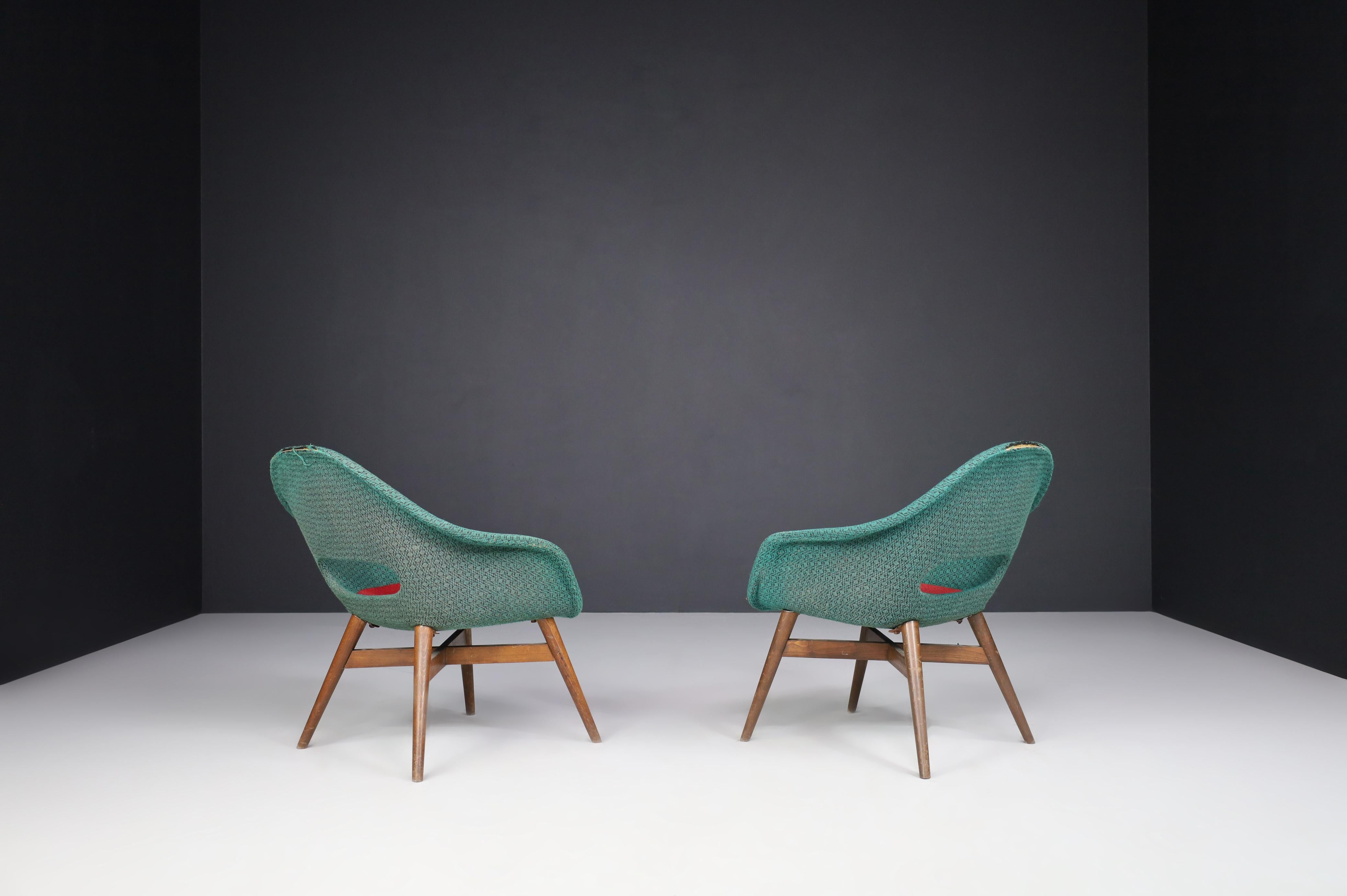 Miroslav Navratil Easy Chairs in Original Green & Red Fabric, 1960 For Sale 6