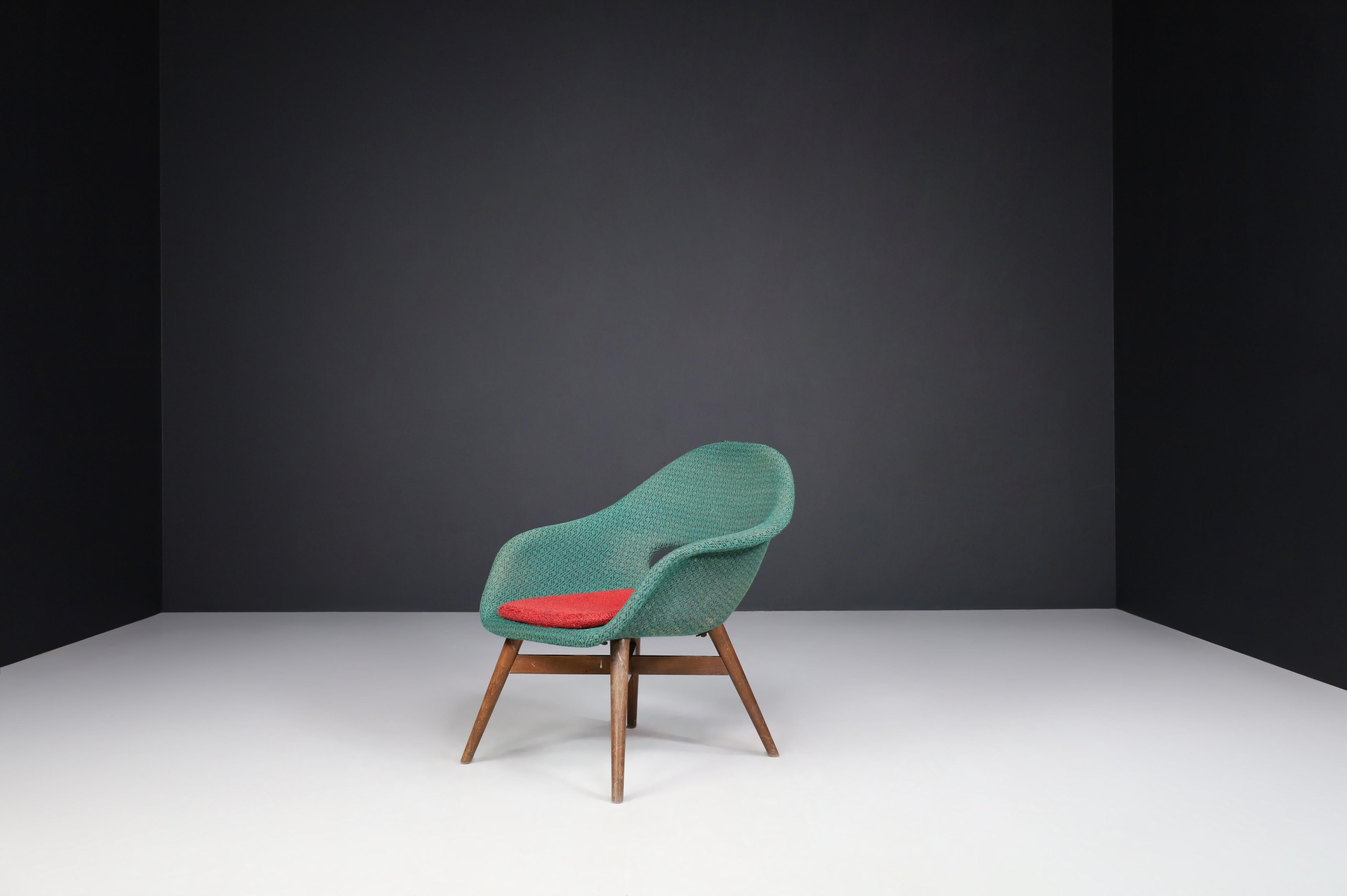 Czech Miroslav Navratil Easy Chairs in Original Green & Red Fabric, 1960 For Sale