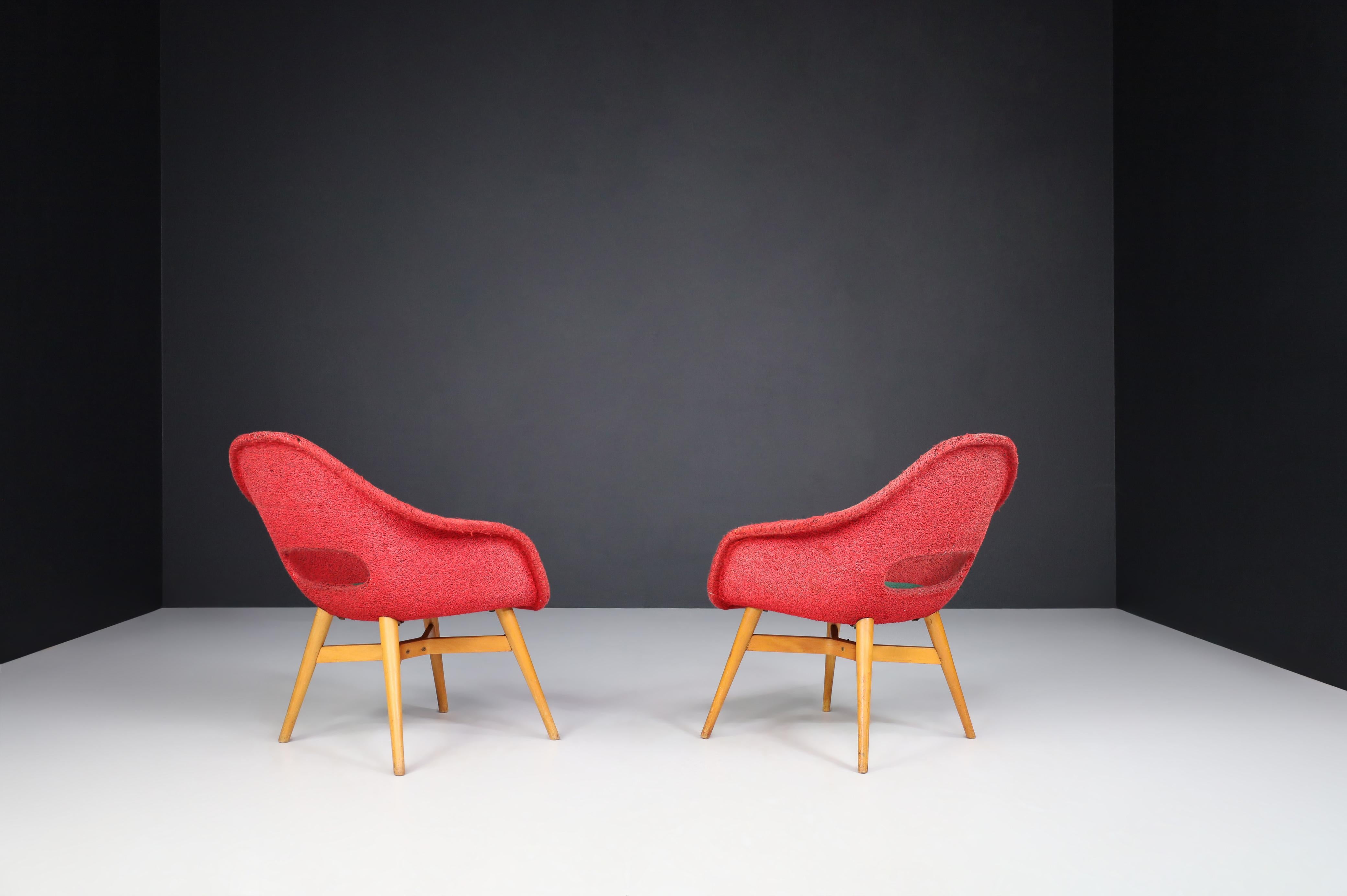 Miroslav Navratil Easy Chairs in Original Red and Green Fabric, 1960.   For Sale 4