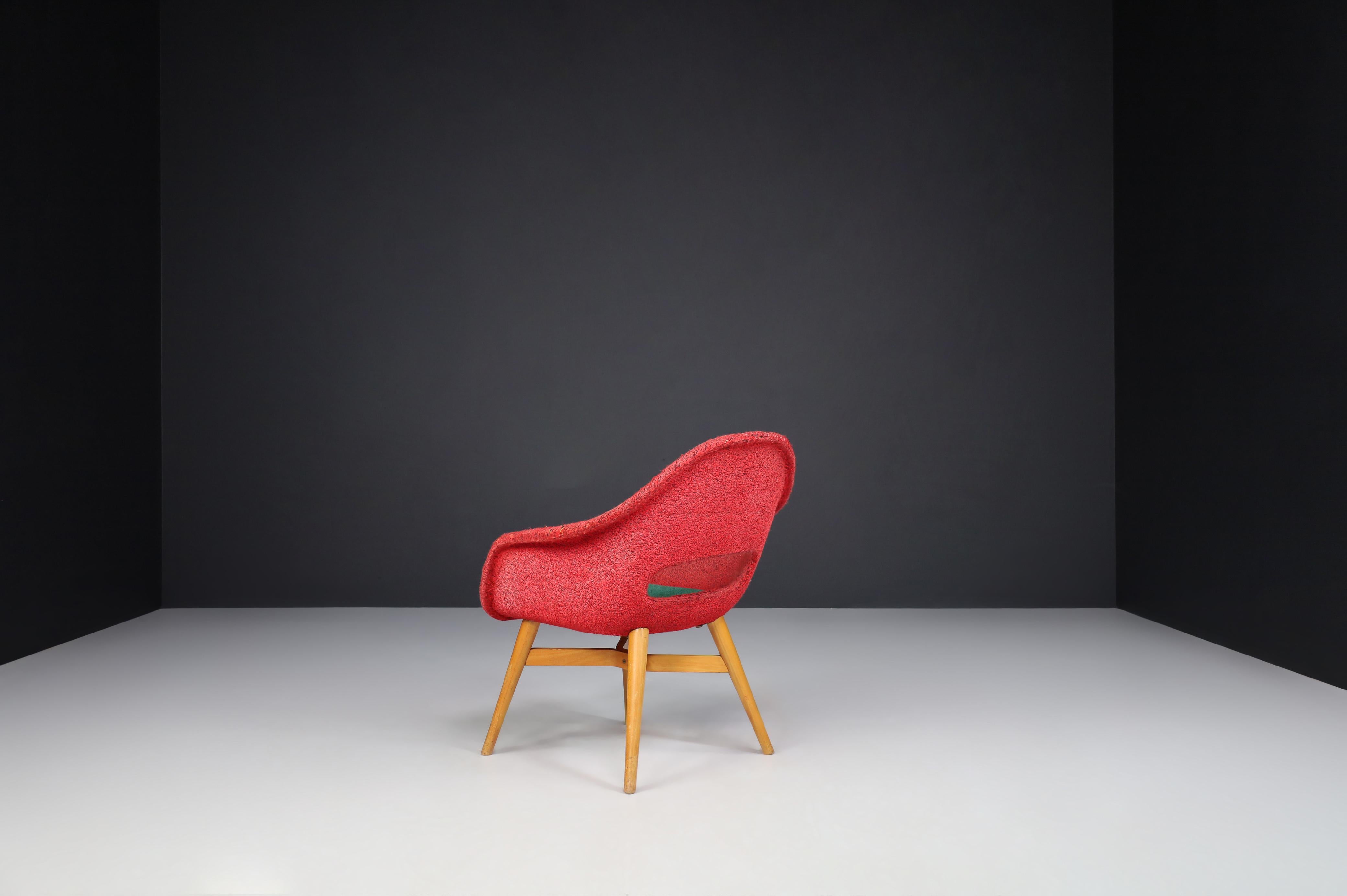 Czech Miroslav Navratil Easy Chairs in Original Red and Green Fabric, 1960.   For Sale
