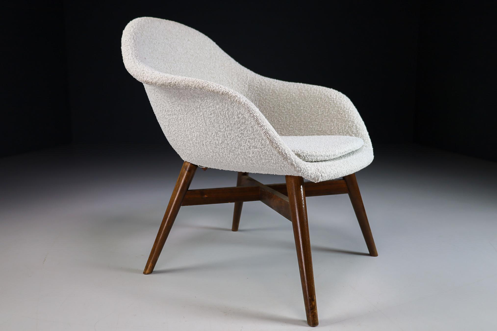 Czech Miroslav Navratil Lounge Chair New Bouclé Upholstery, Praque 1960s For Sale