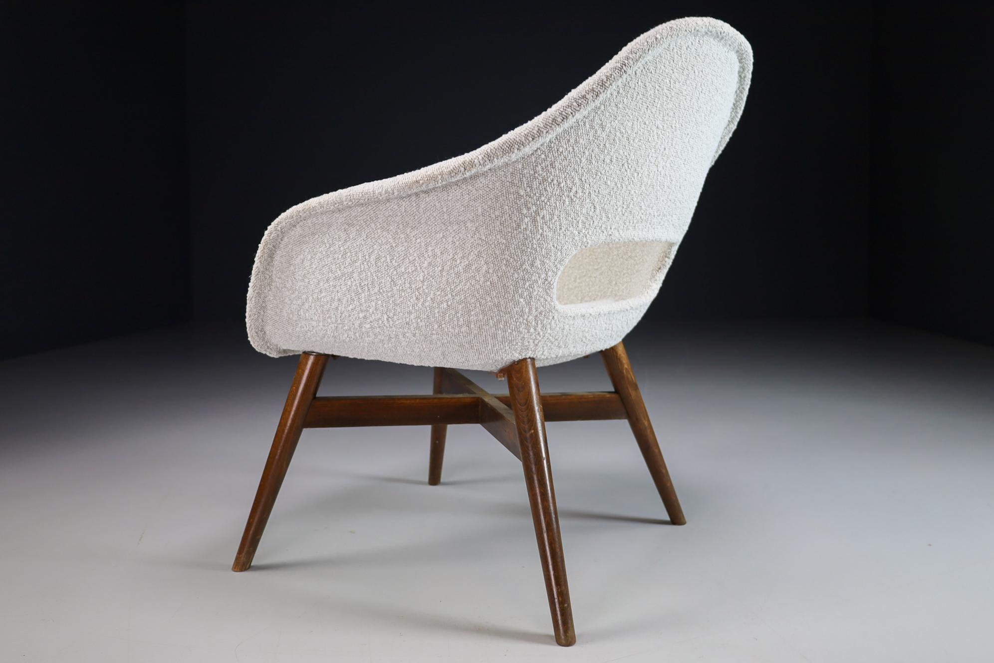 20th Century Miroslav Navratil Lounge Chair New Bouclé Upholstery, Praque 1960s For Sale