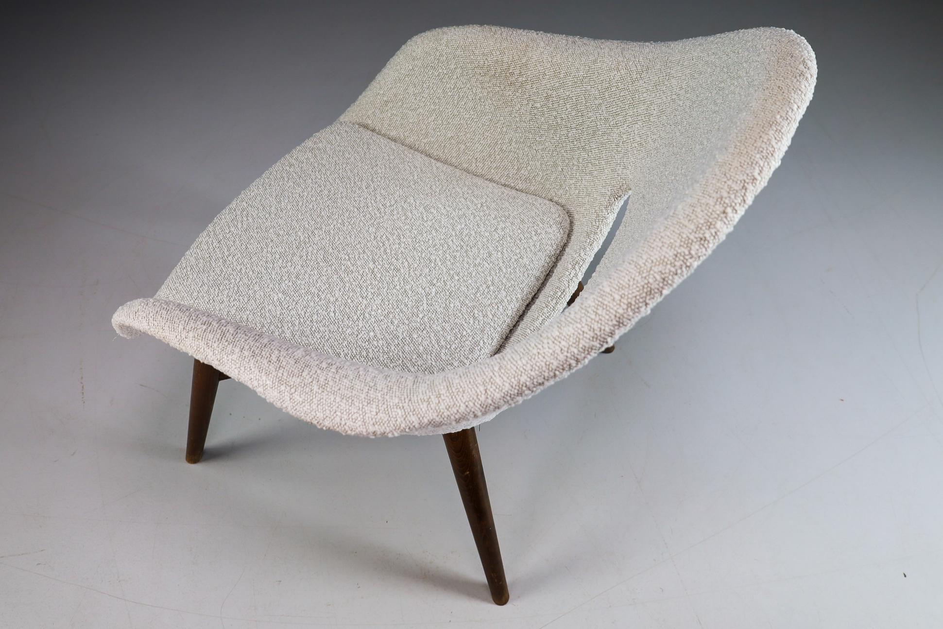 Miroslav Navratil Lounge Chair New Bouclé Upholstery, Praque 1960s For Sale 1