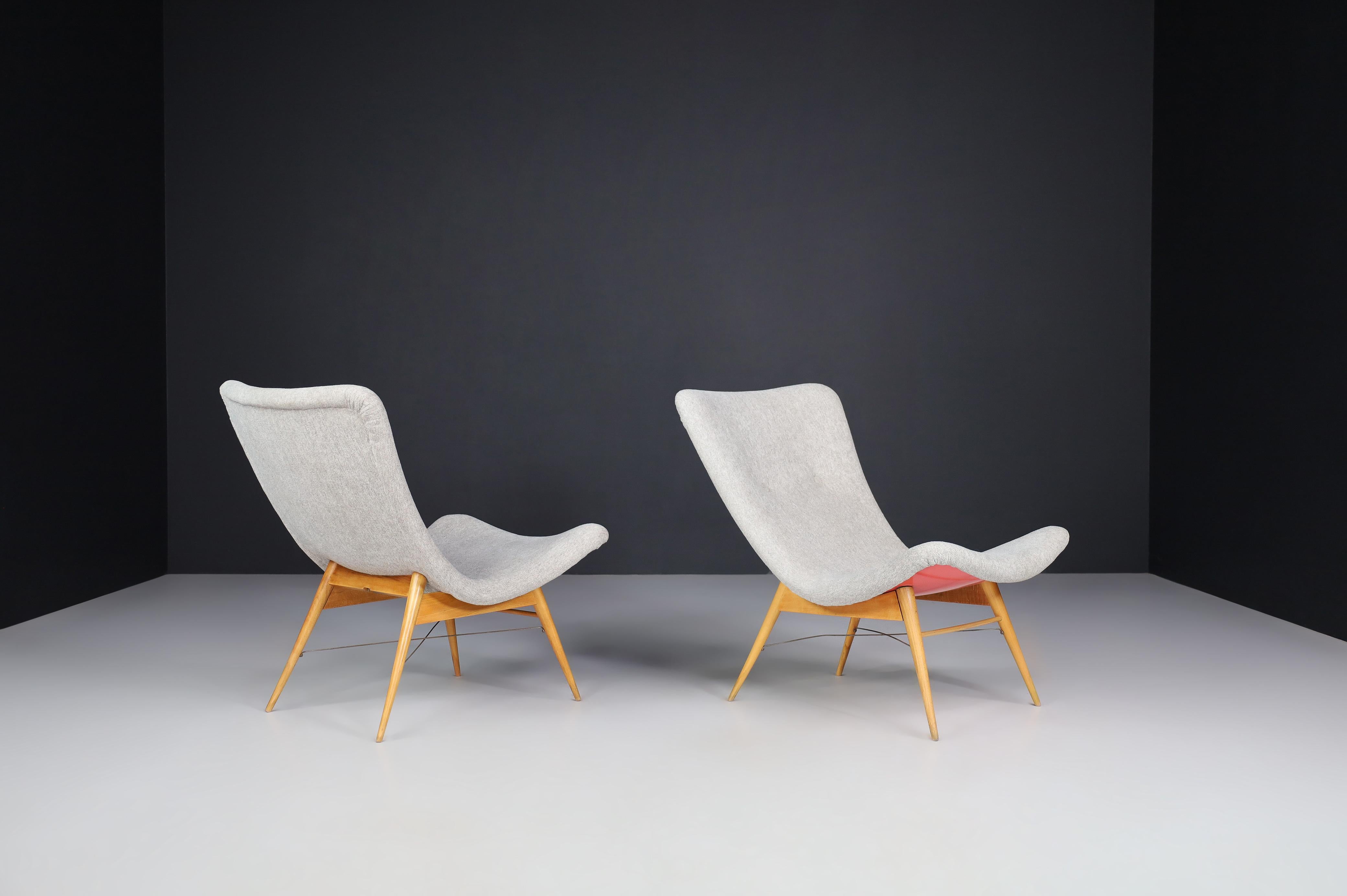 Mid-Century Modern Miroslav Navratil Lounge Chairs, Fiberglass Shell and Fabric, 1959 For Sale