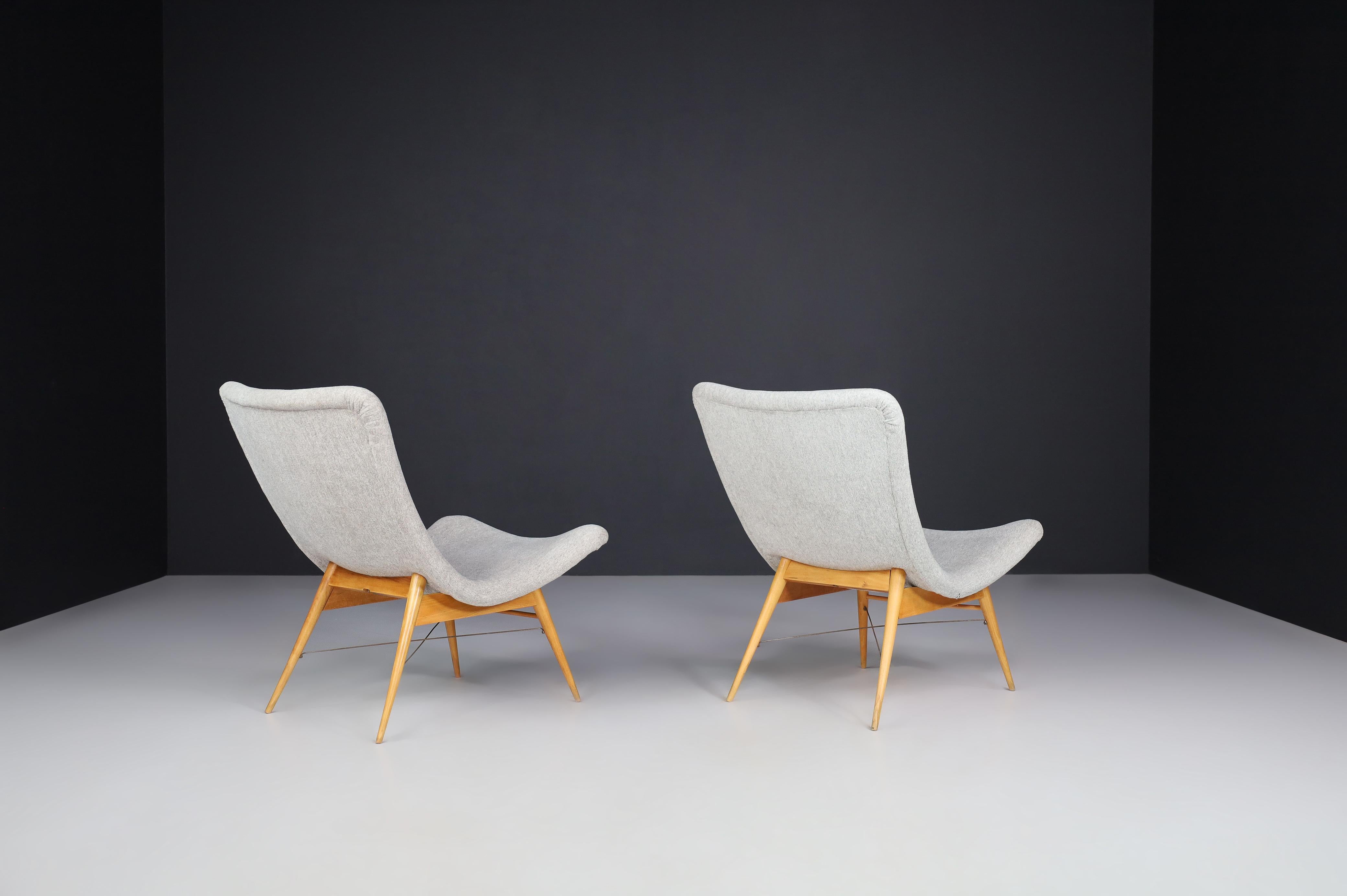 Czech Miroslav Navratil Lounge Chairs, Fiberglass Shell and Fabric, 1959 For Sale