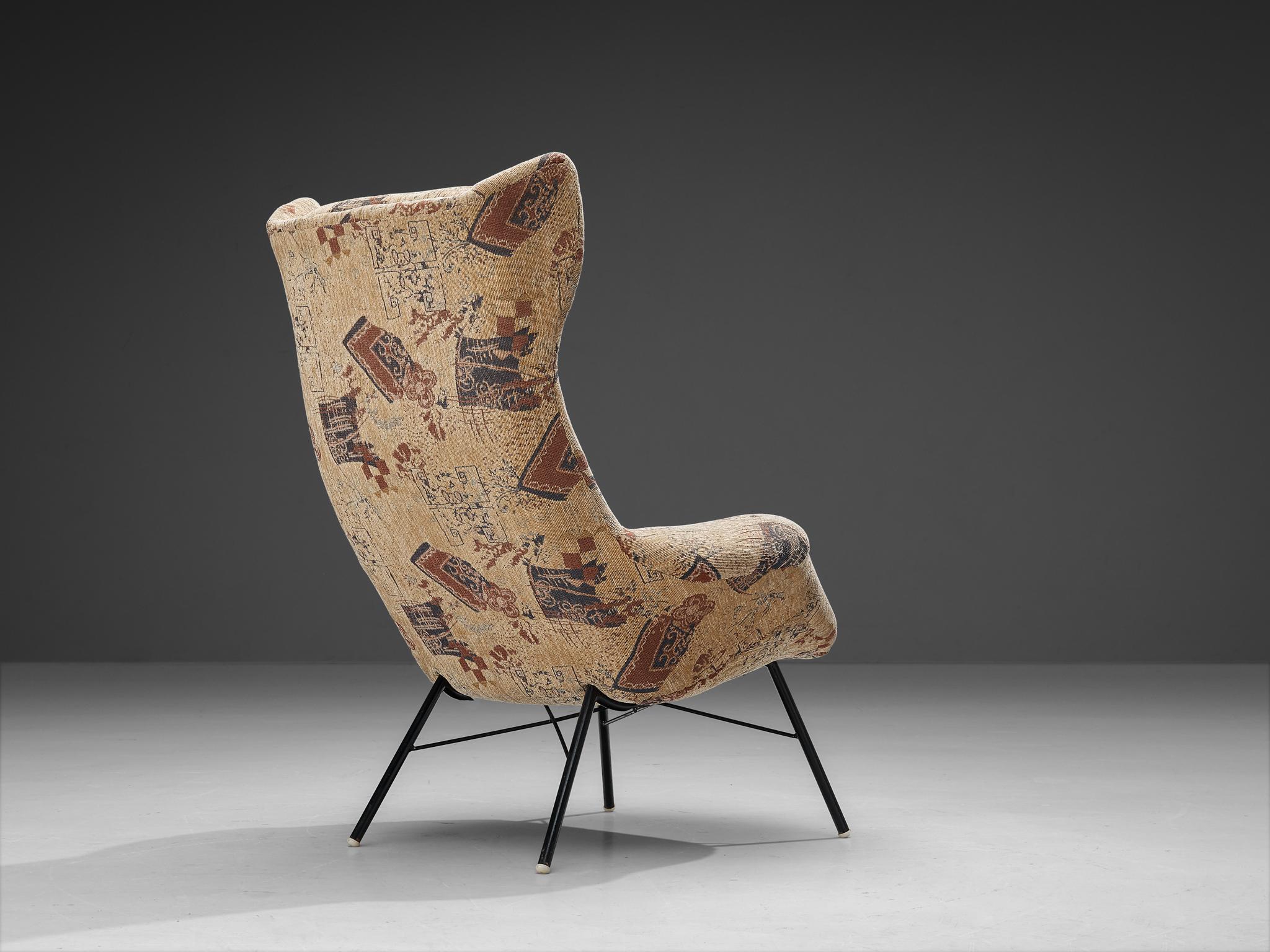 Czech Miroslav Navratil Reupholstered Lounge Chair with Illustrative Motifs 