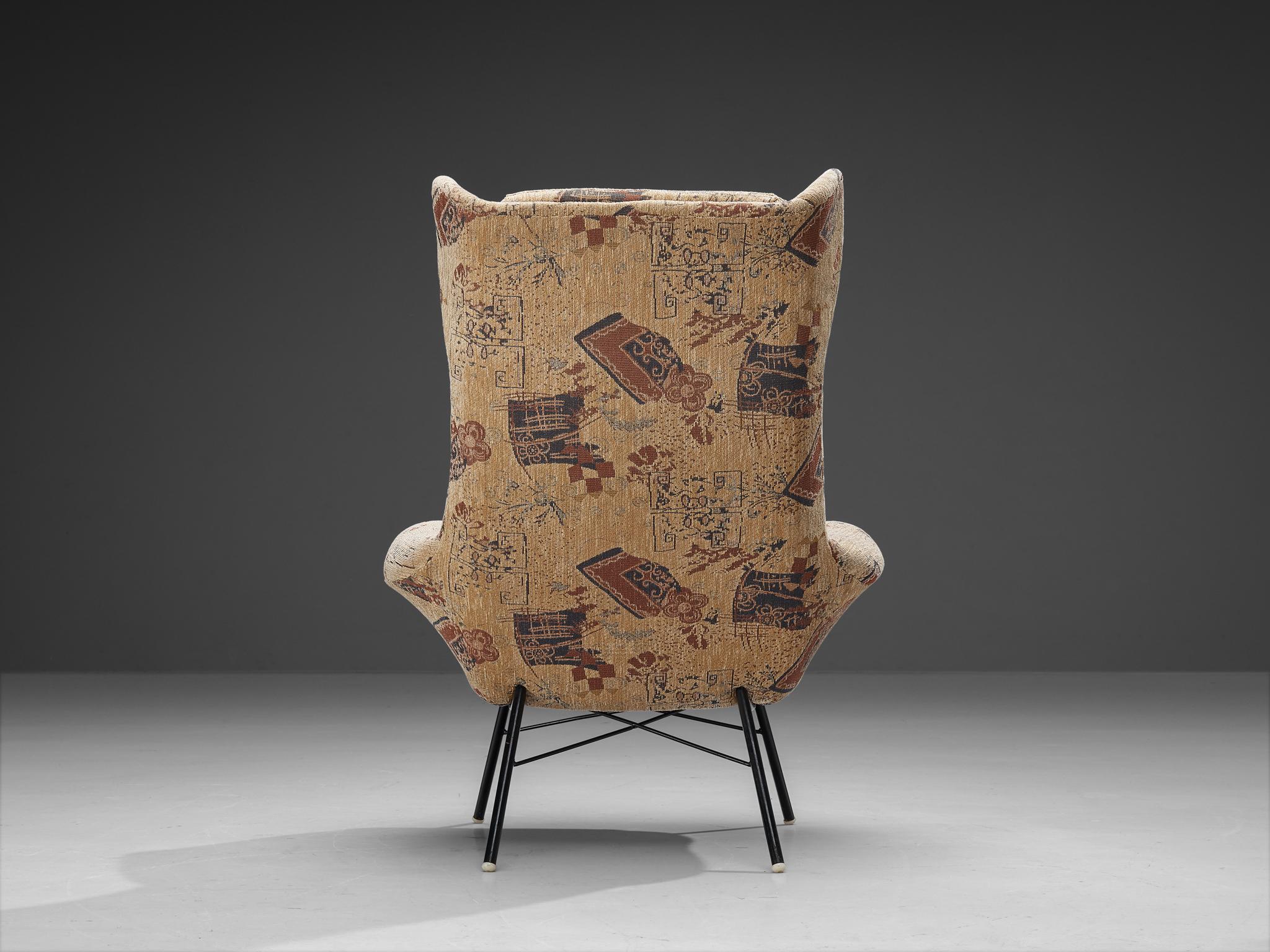 Mid-20th Century Miroslav Navratil Reupholstered Lounge Chair with Illustrative Motifs 