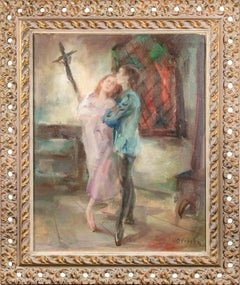 Romeo et Juliette - Peinture à l'huile par Miroslava Vrbová-Štefková - milieu du 20e siècle