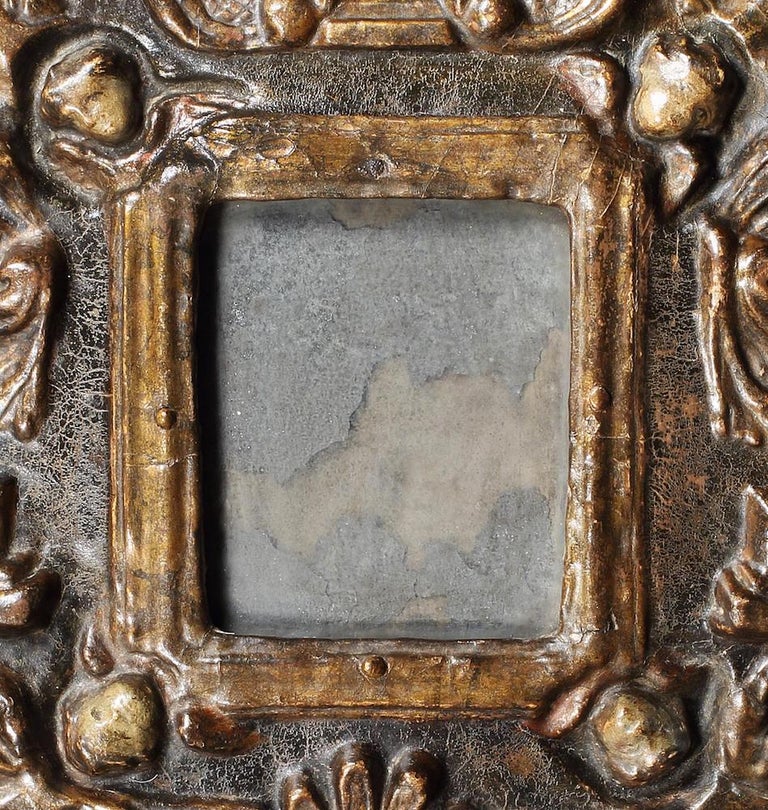 Mirror, 17th Century, Small, Spanish, Gilded, Papier Mache, Original