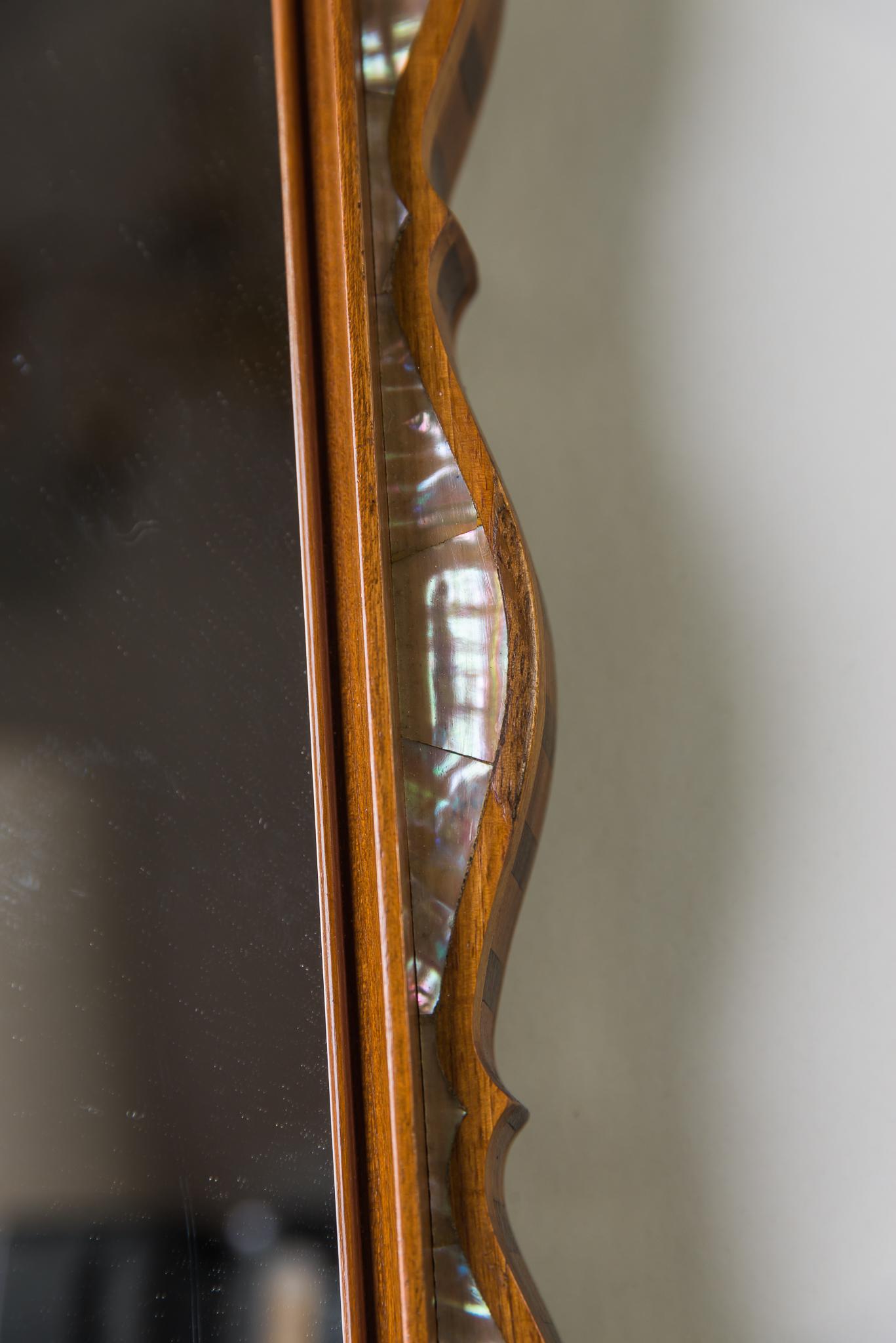 Mirror 1960s Nutwood with Nacre Inlays For Sale 5
