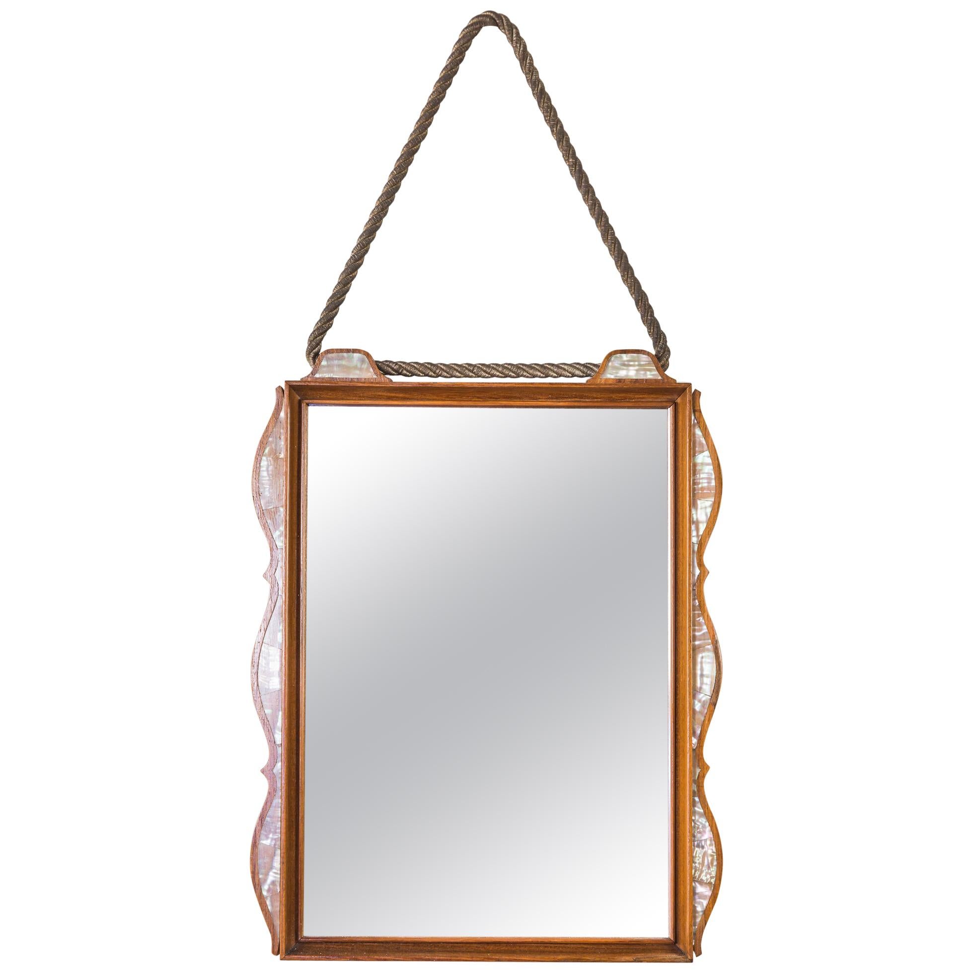 Mirror 1960s Nutwood with Nacre Inlays For Sale