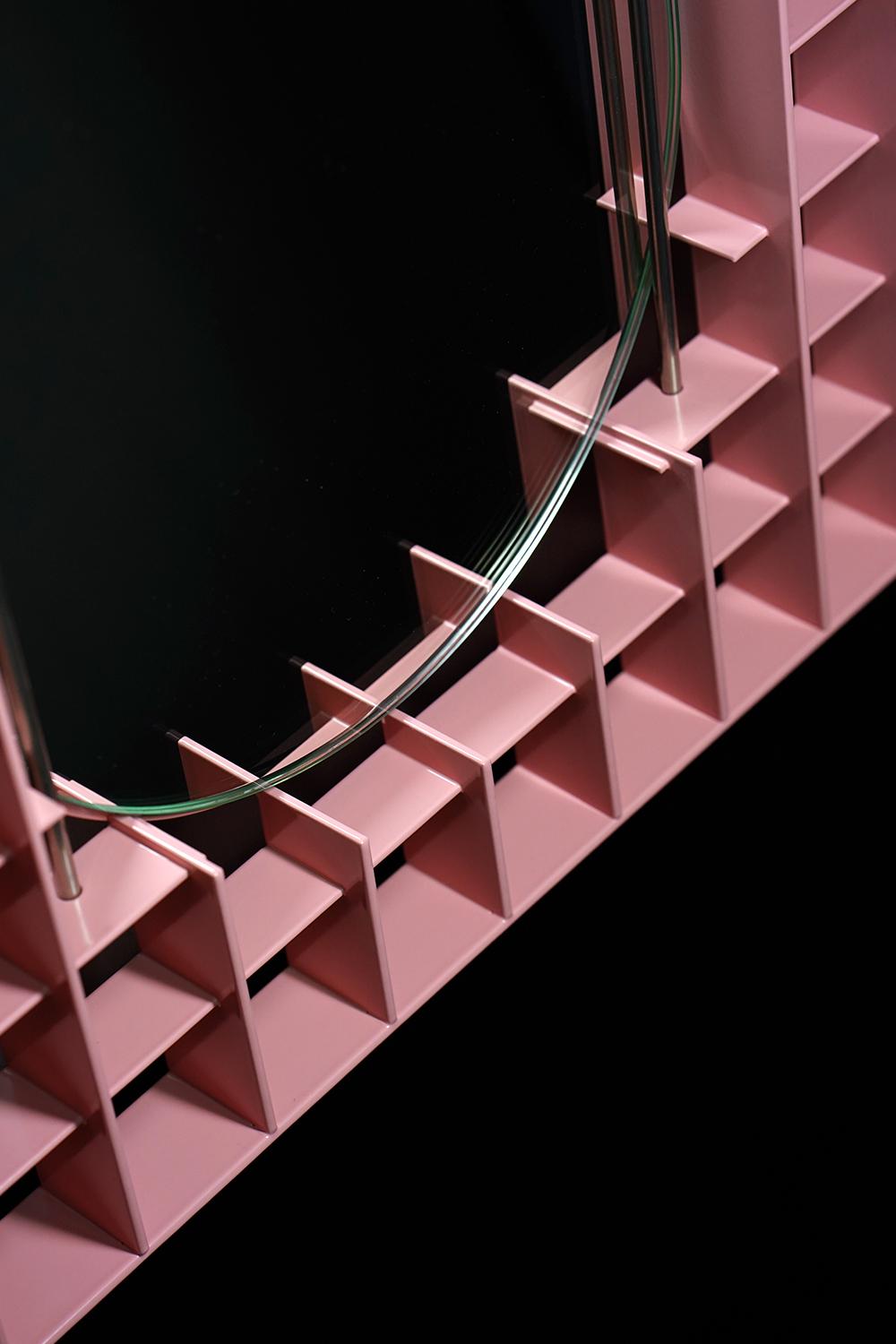 Dutch Contemporary Art Harm de Veer Design Mirror M2 The Reminder Pink Metal  For Sale