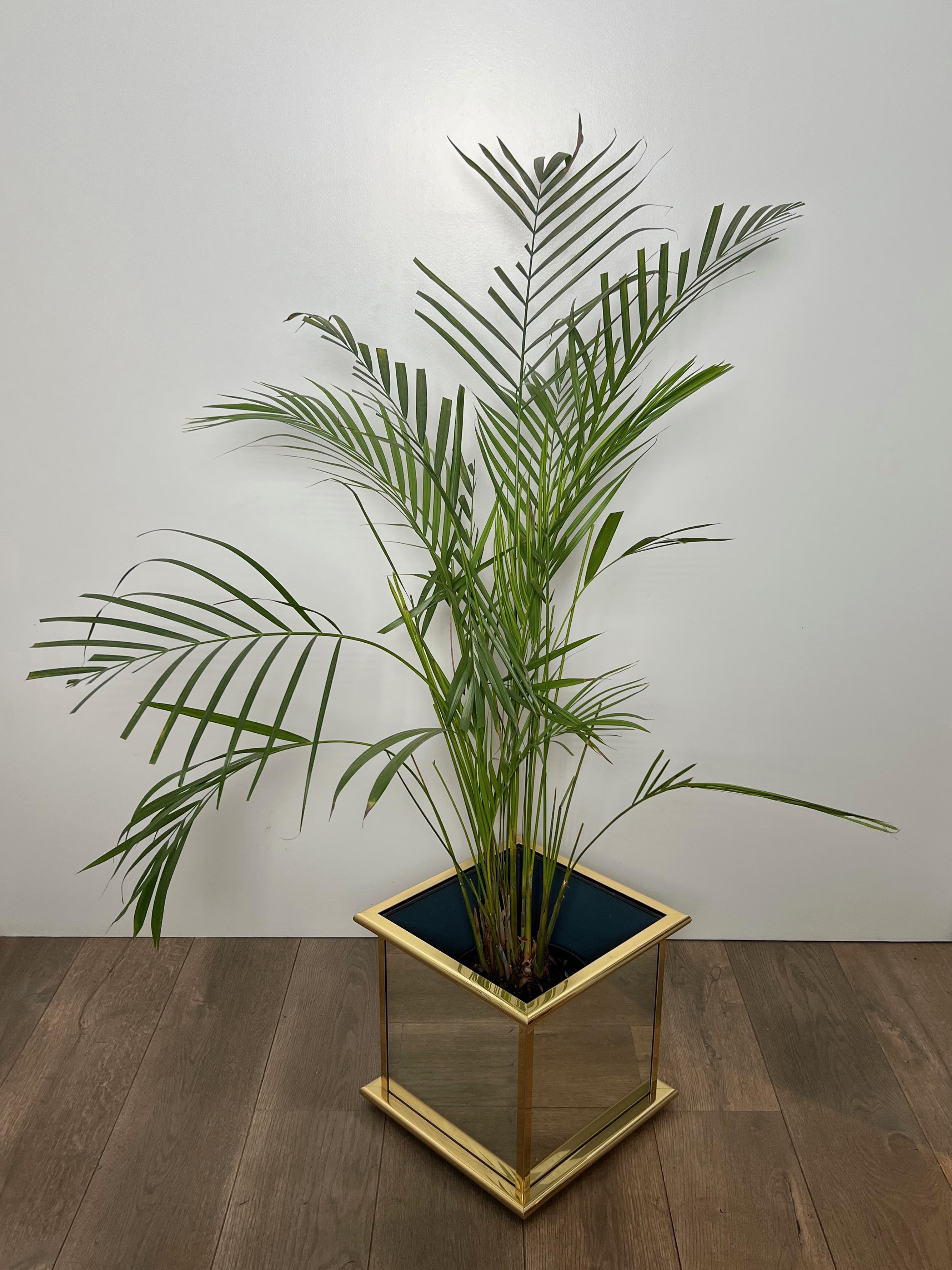 Mid-Century moderno Specchio e fioriera in metallo dorato in vendita