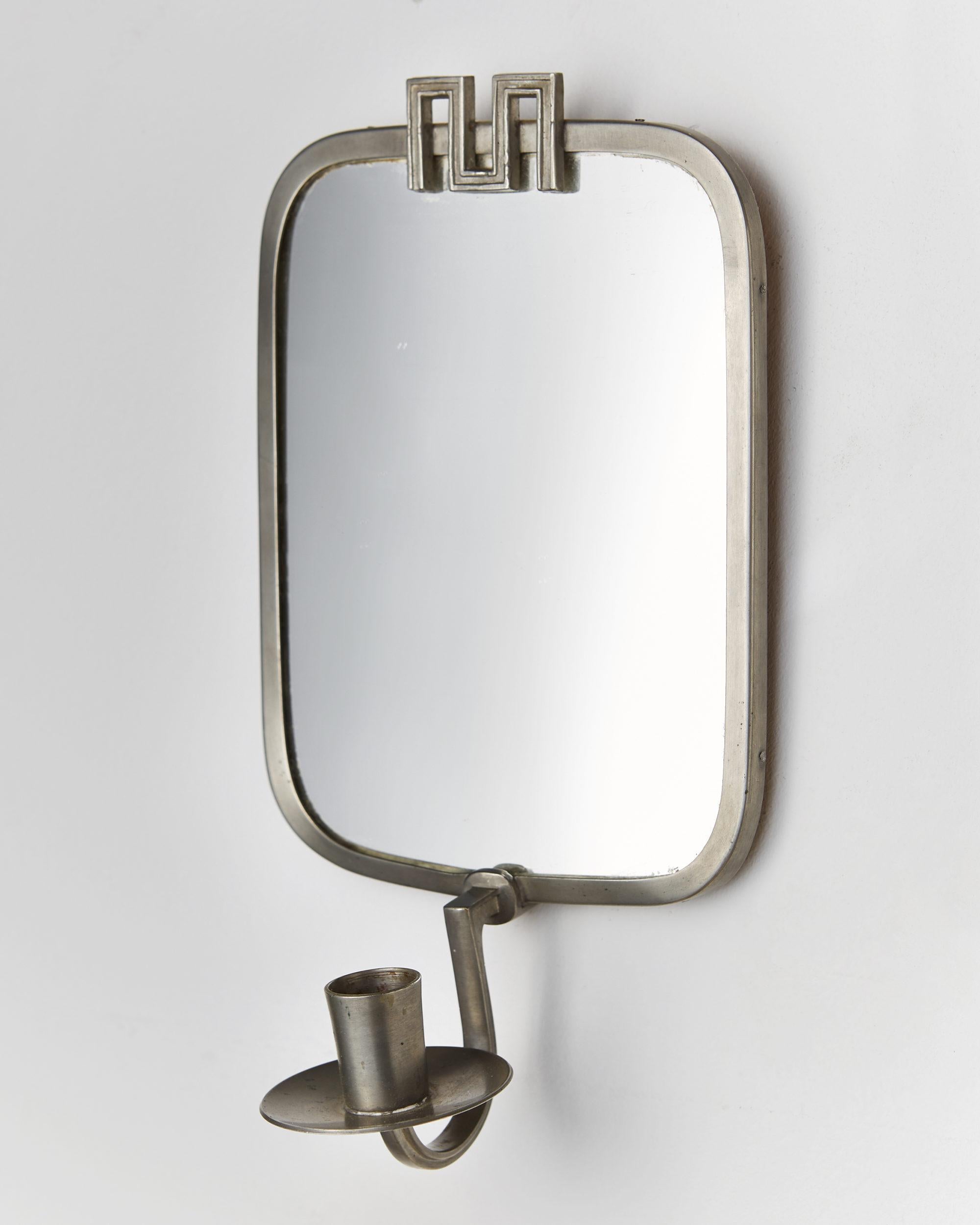 Scandinavian Modern Mirror and Two Candleholders Designed by Nils Fougstedt for FAK, Sweden, 1933
